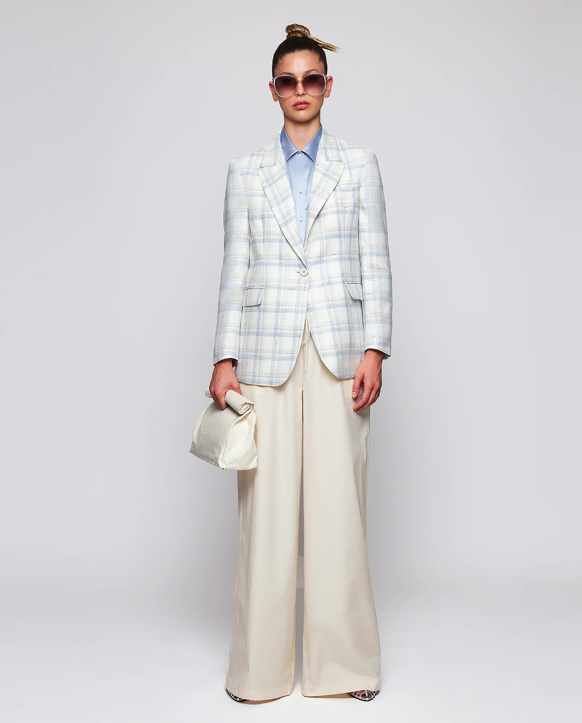 Blazer de cuadros en mezcla de lino. - Image 3