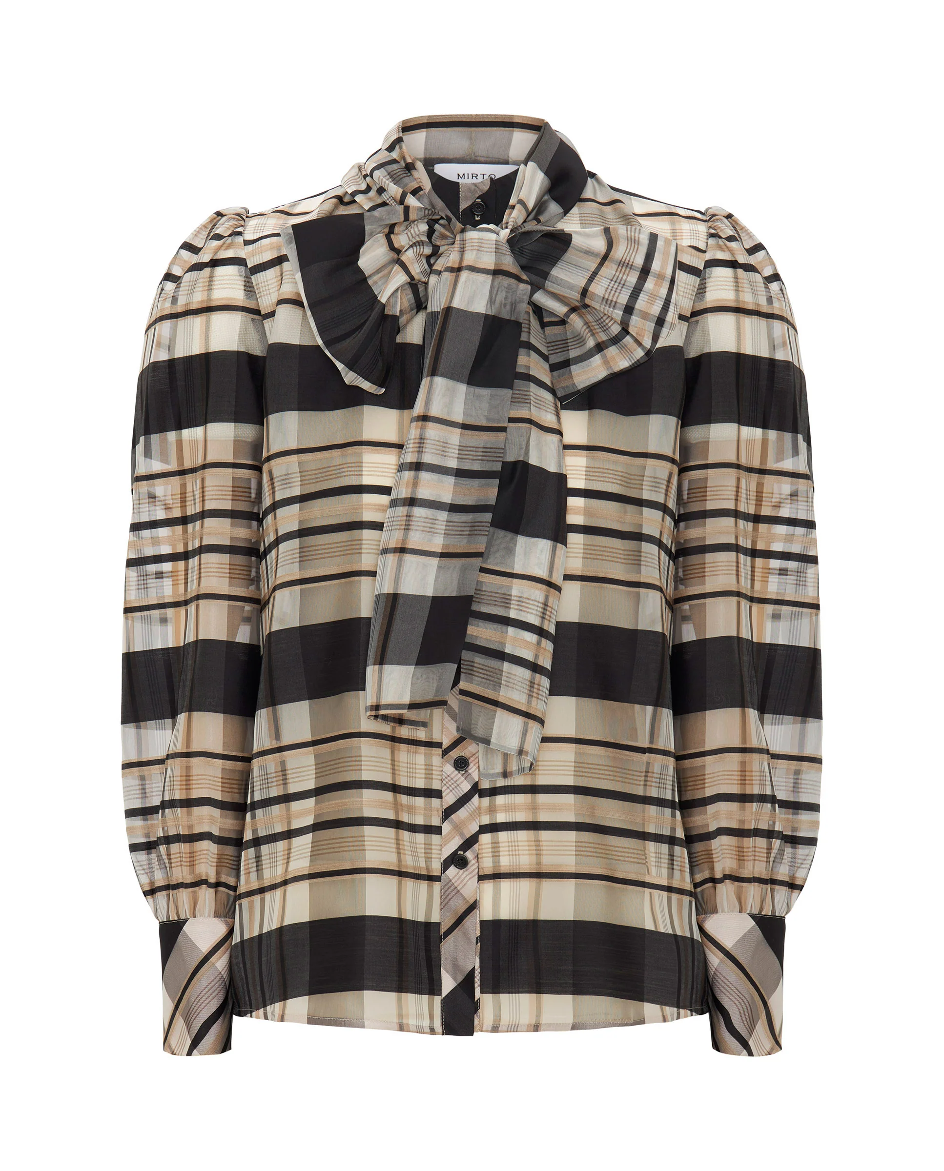 Blusa beige cuadros negros de seda y lana - Image 4