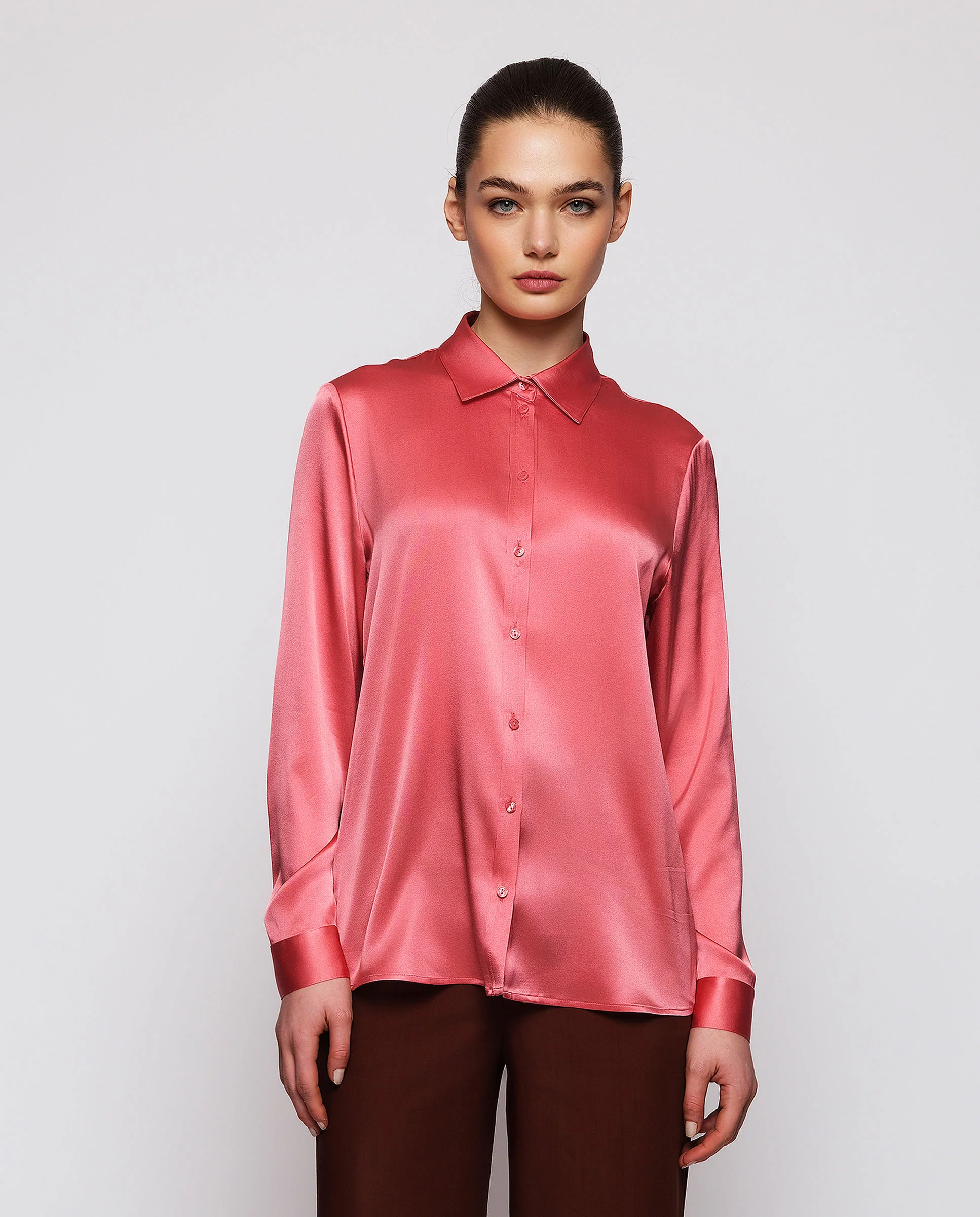 Blusa coral de seda elástica - Image 2