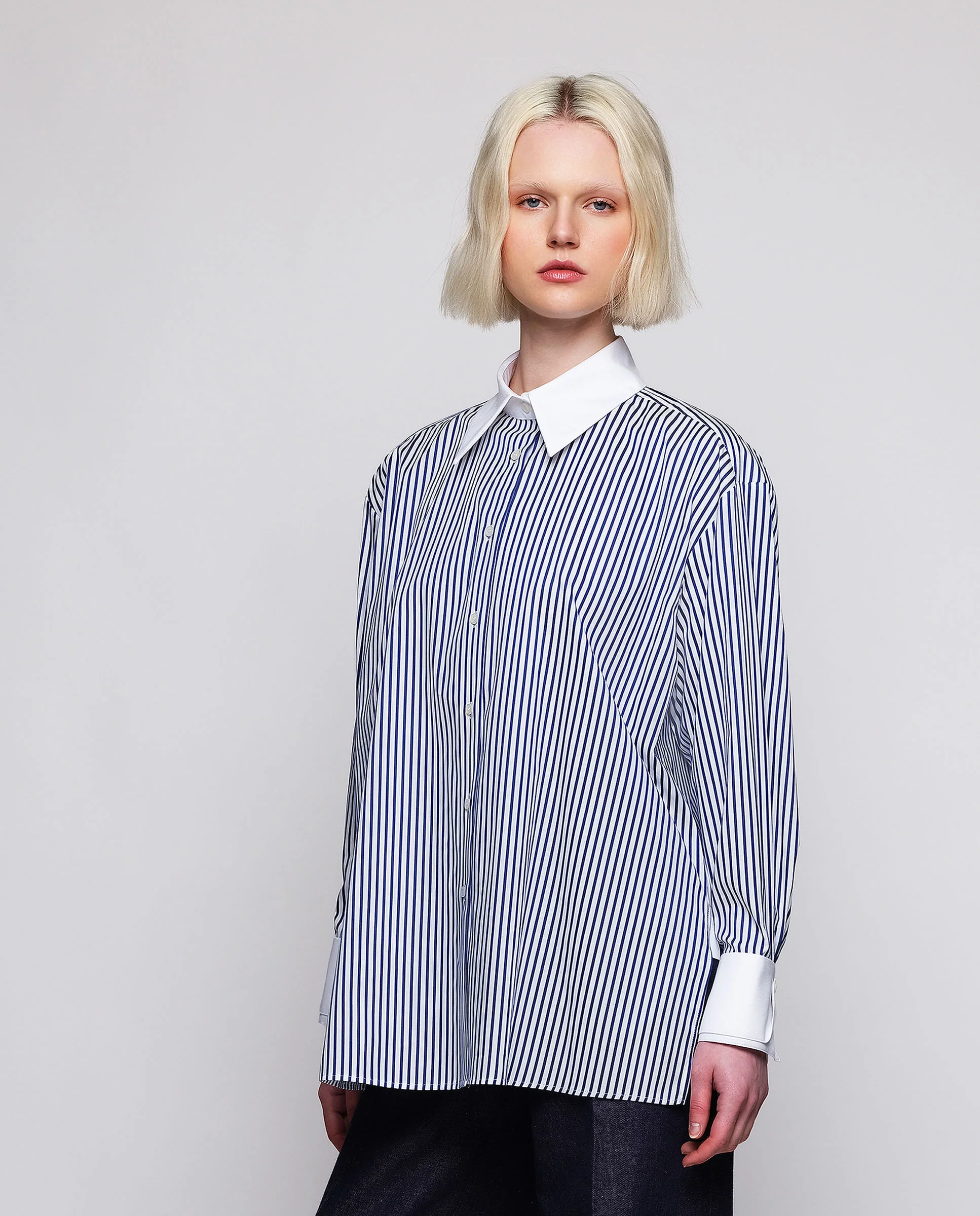 Camisa azul y blanca rayas jacquard algodón - Image 2