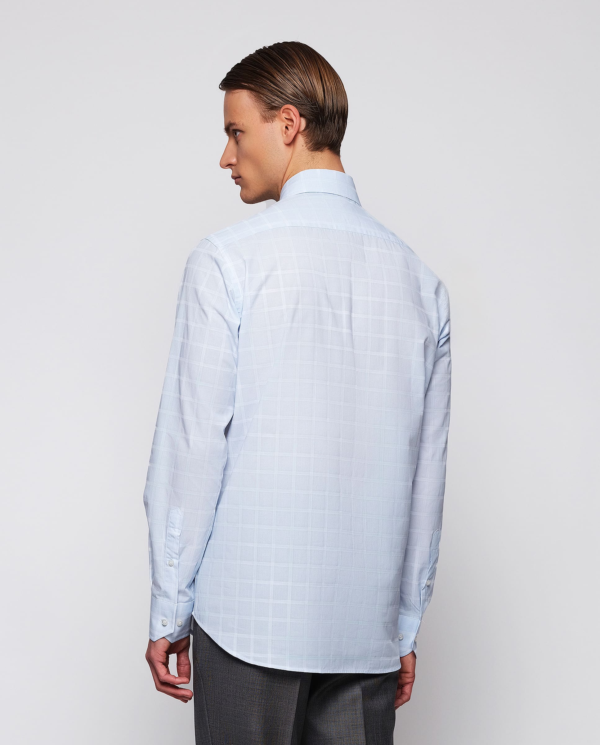 Camisa casual azul cuadros en relieve  de algodón - Image 3