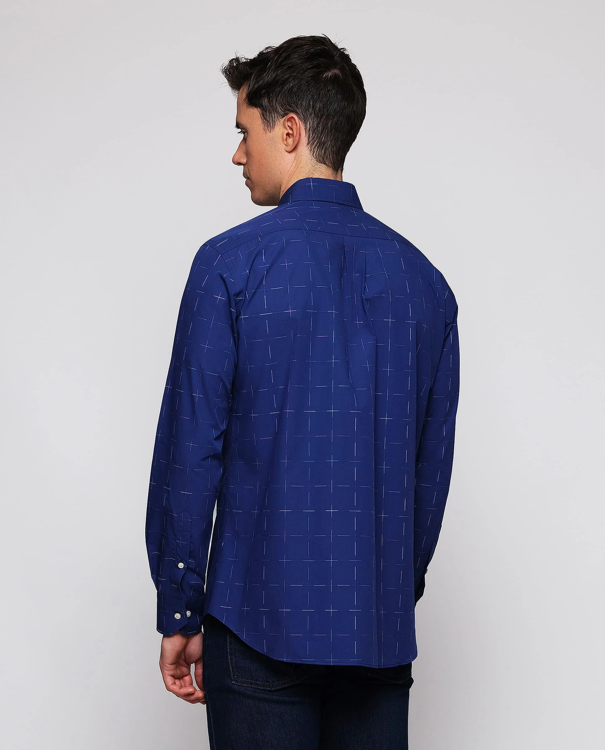 Camisa casual azul marino cuadros difuminados - Image 3