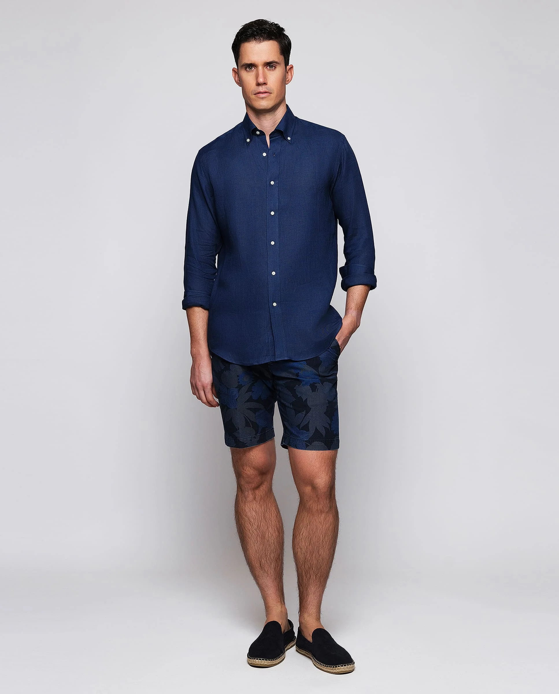 Camisa casual azul marino lino prelavado - Image 4