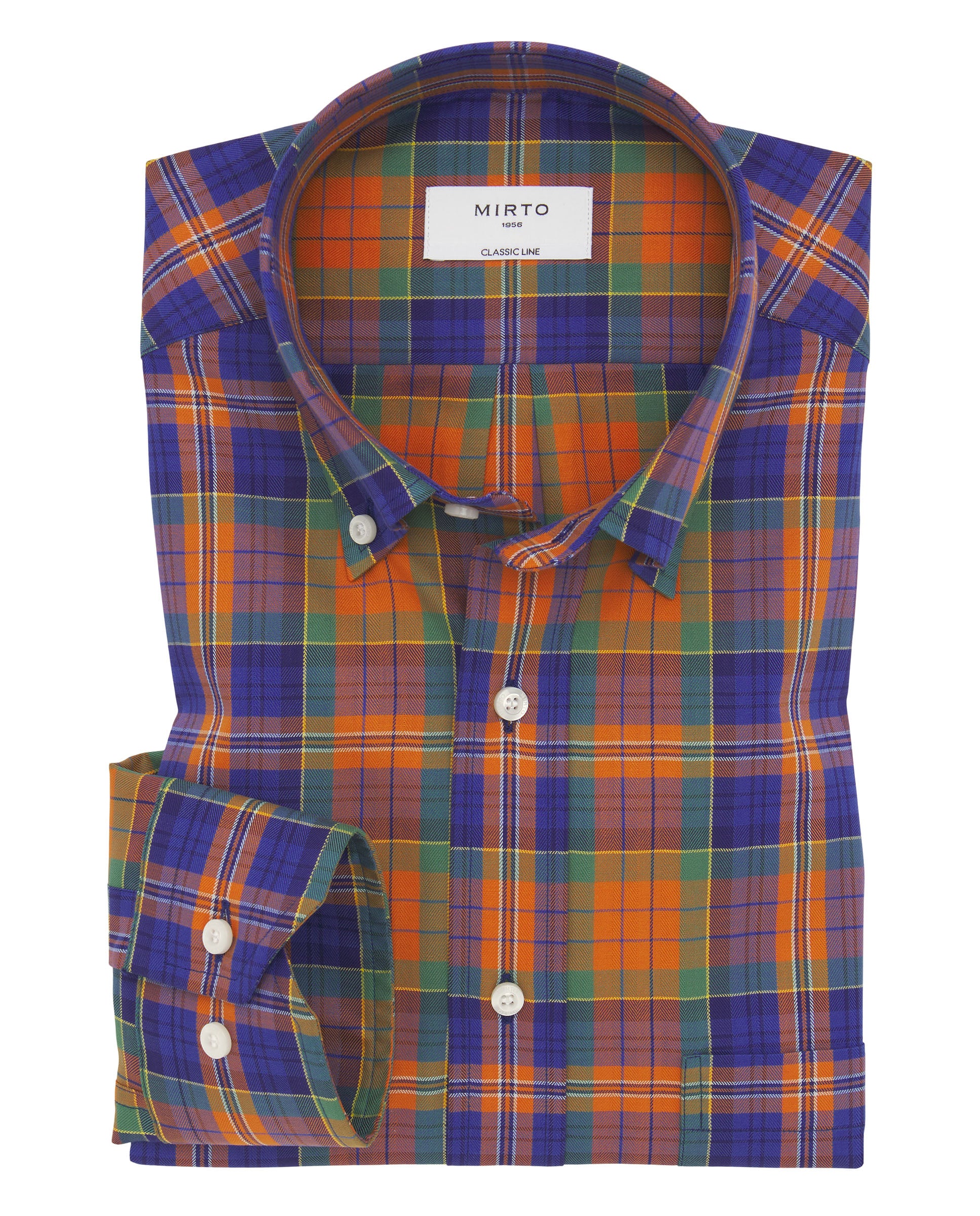 Camisa casual cuadros azul y naranja estructura
