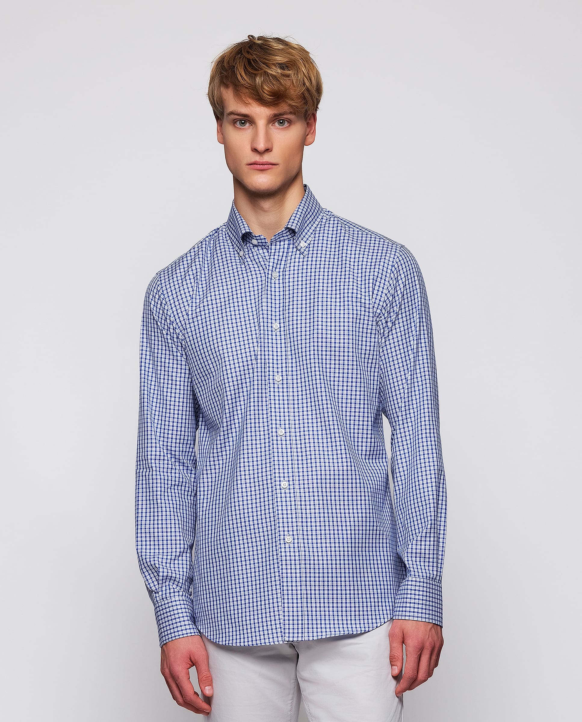 Camisa casual cuadros azules y blancos de algodón - Image 2
