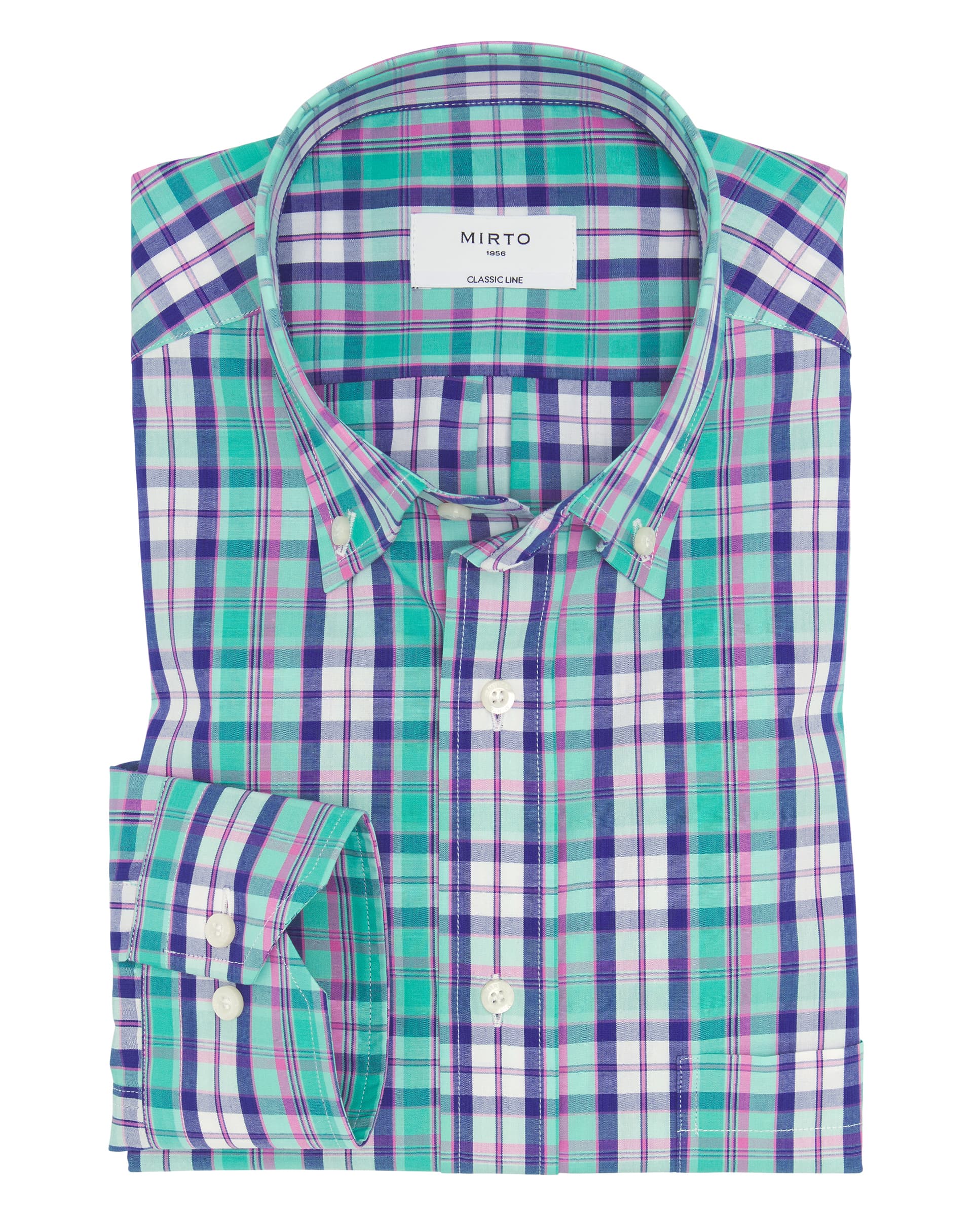 Camisa casual cuadros azules y rosa de popelín