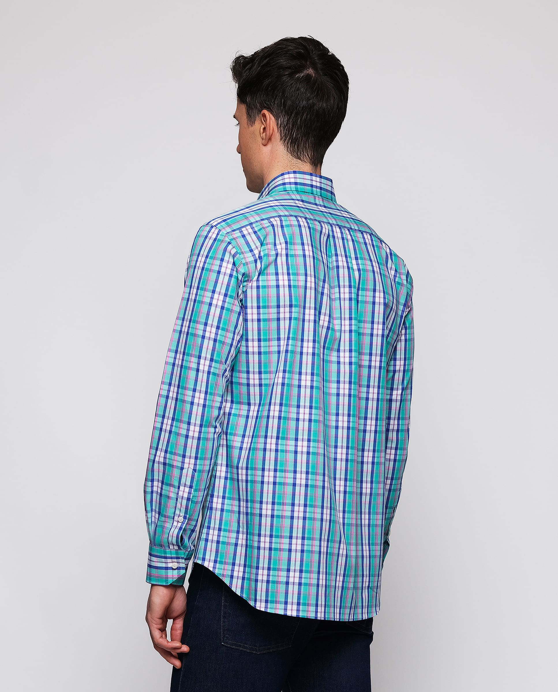 Camisa casual cuadros azules y rosa de popelín - Image 3
