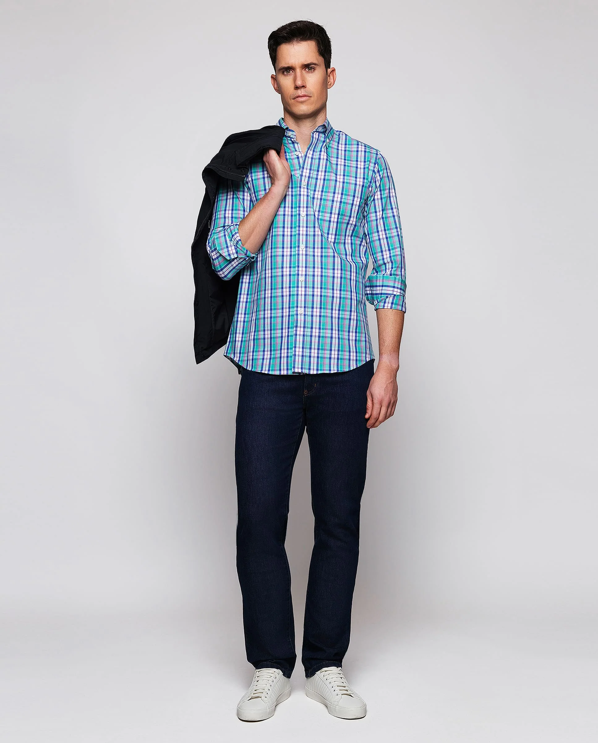 Camisa casual cuadros azules y rosa de popelín - Image 4