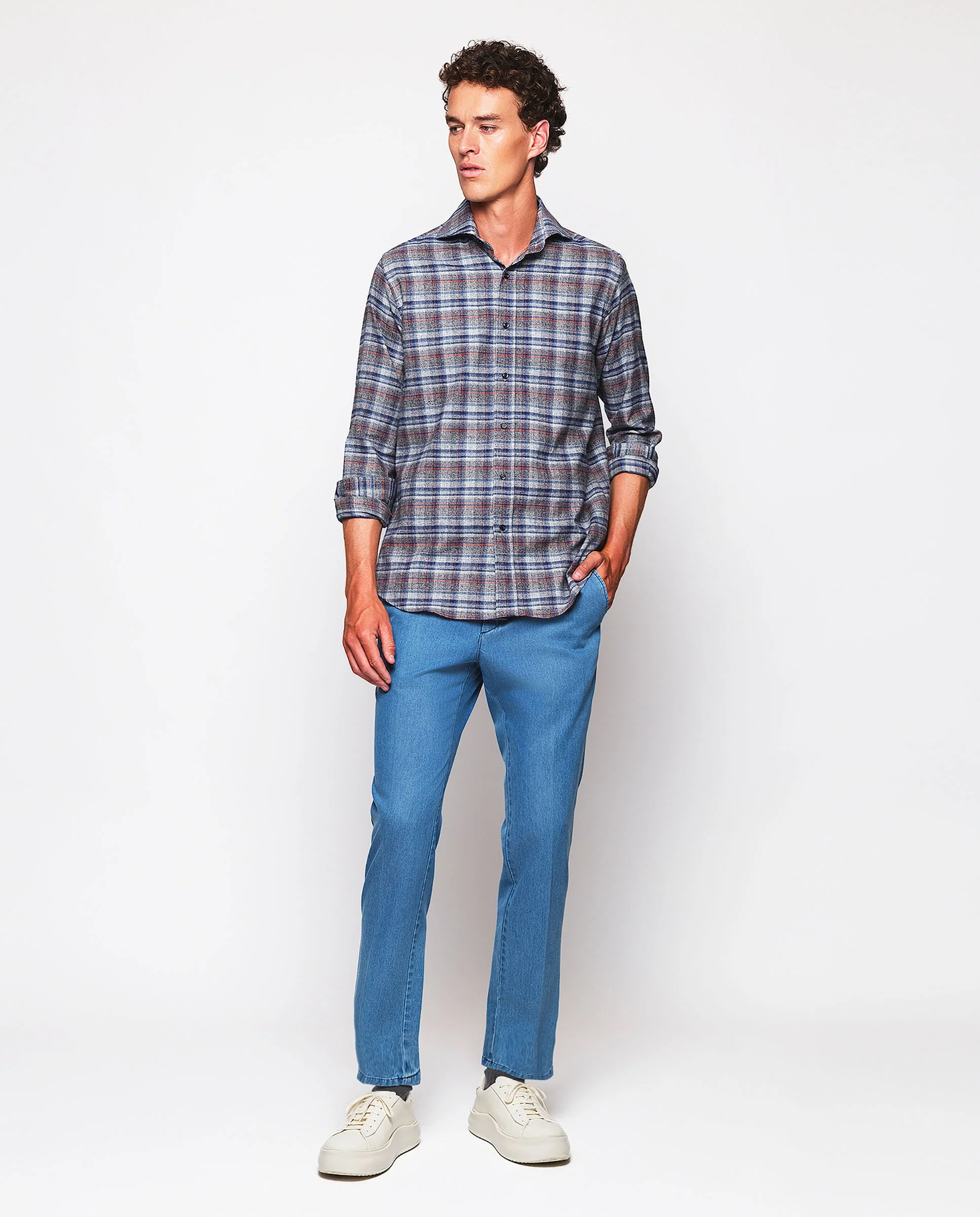 Camisa casual cuadros grises de algodón con estructura - Image 4