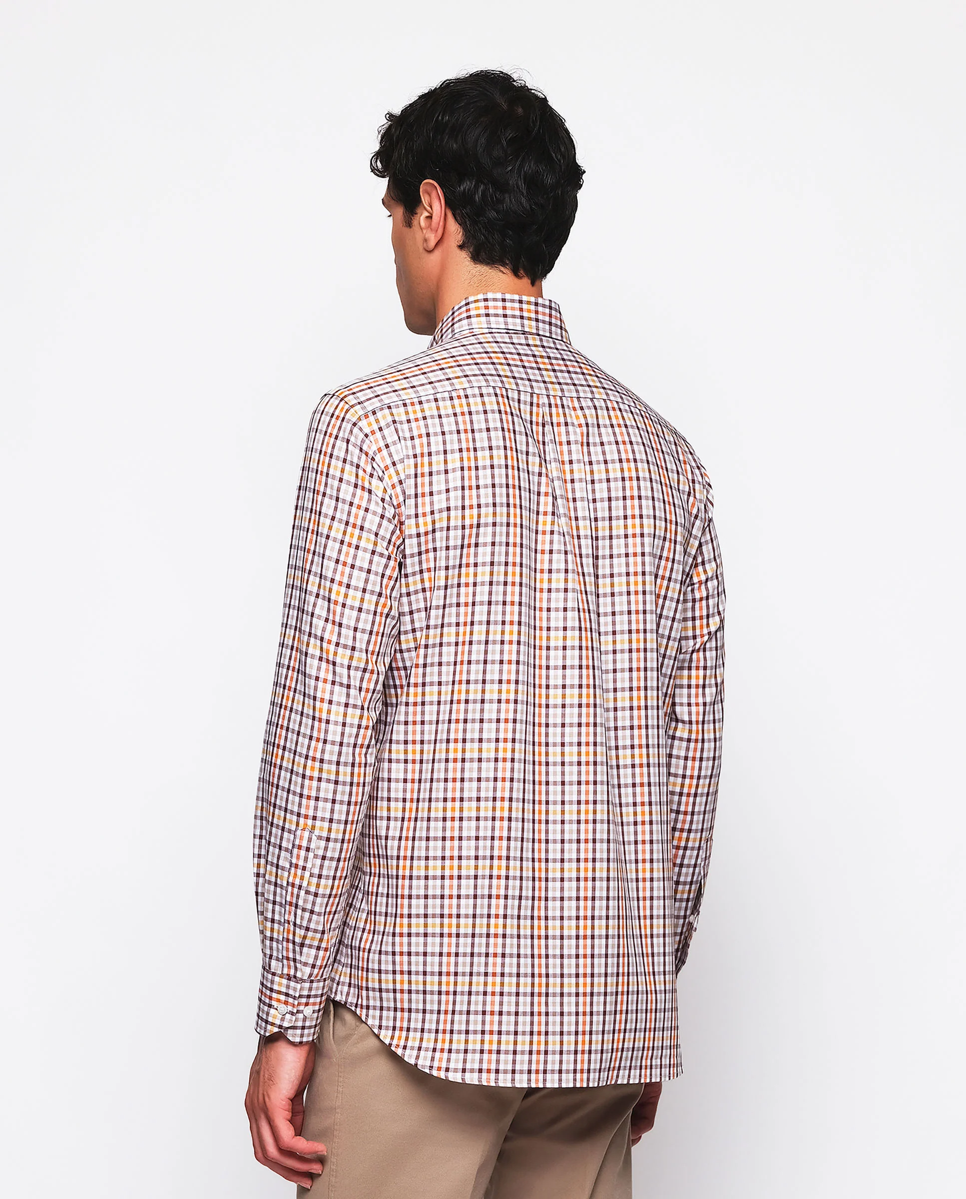 Camisa casual cuadros marrones algodón con estructura - Image 3