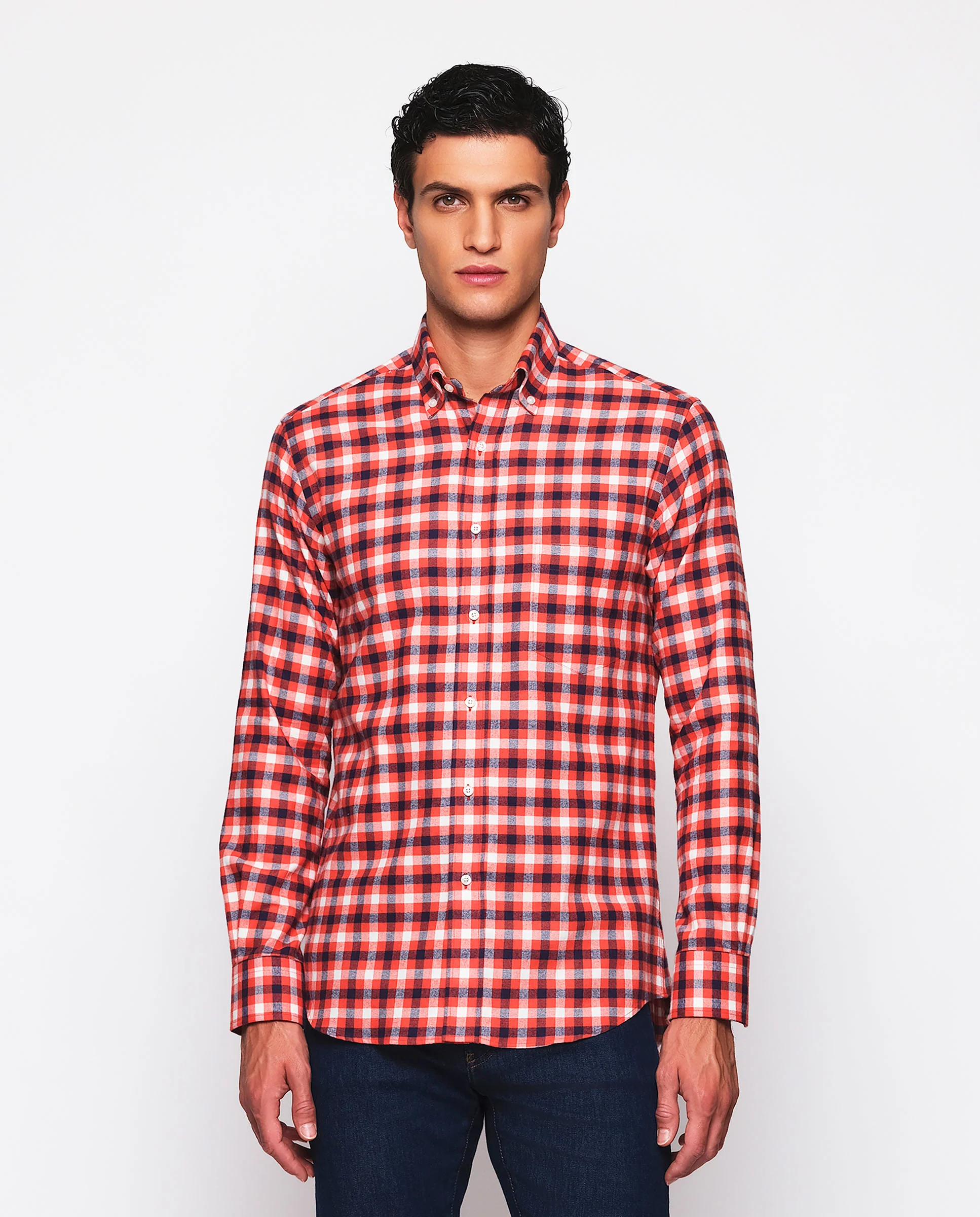 Camisa casual cuadros naranja de franela - Image 2