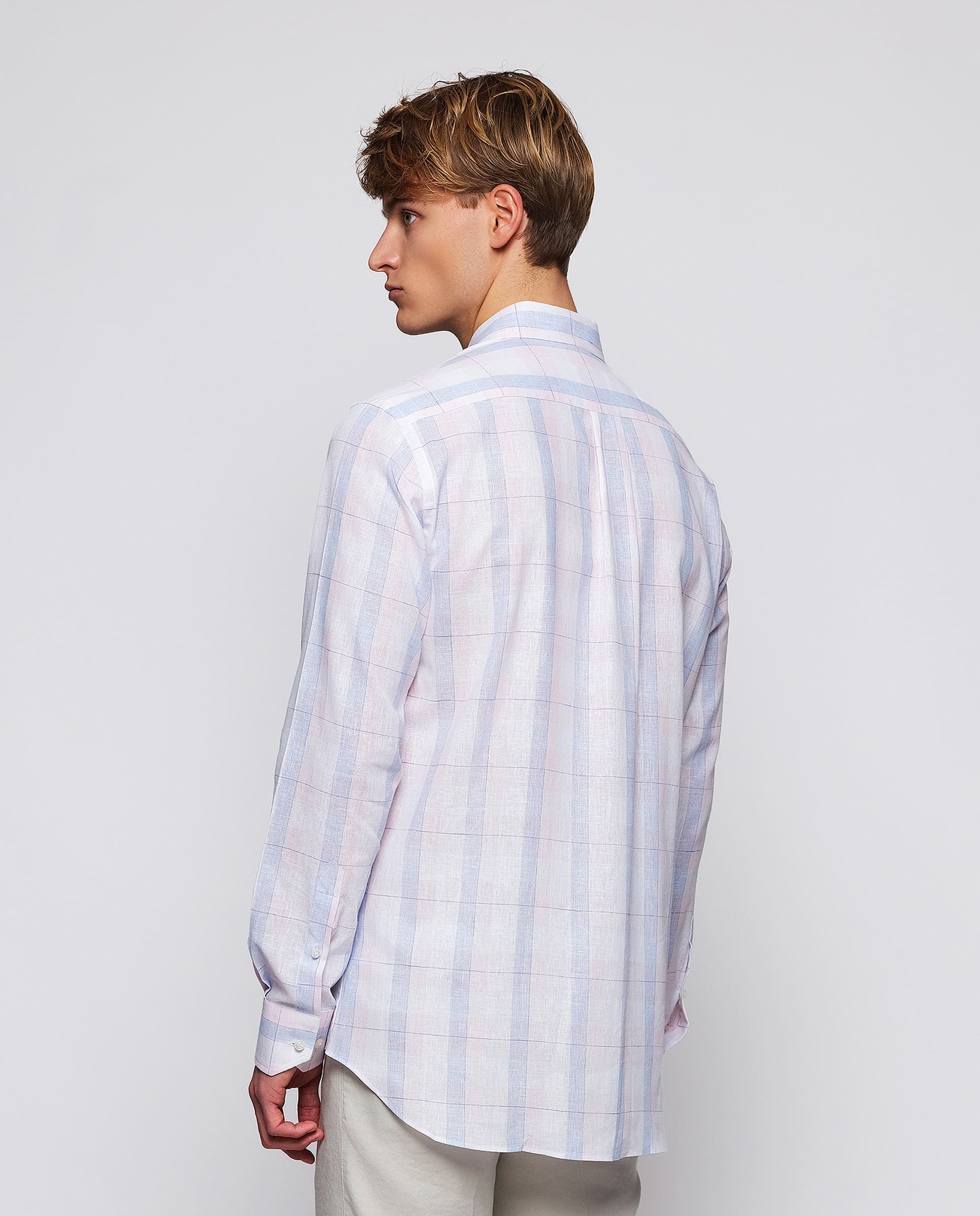 Camisa casual cuadros tonos pastel en mezcla de lino - Image 3