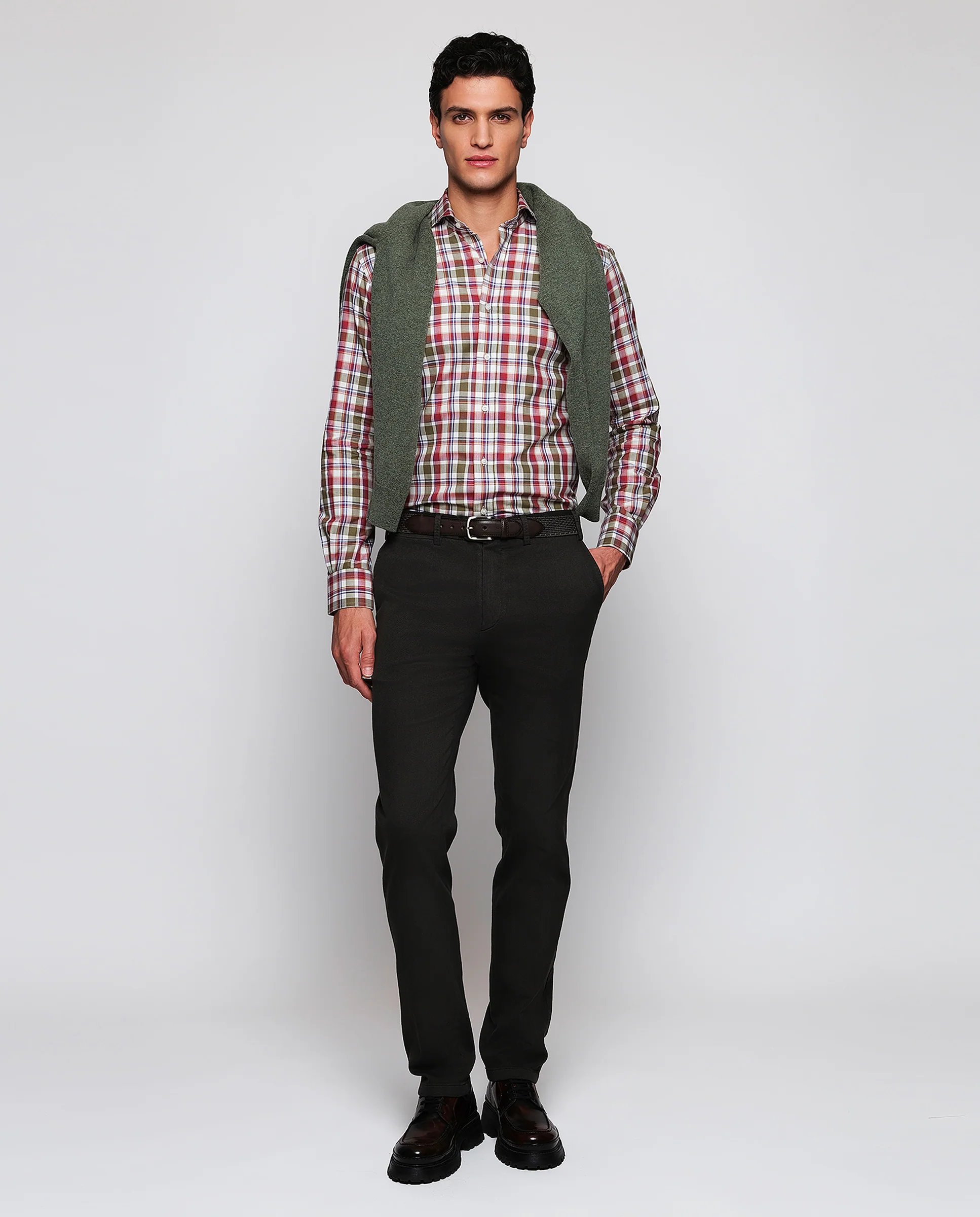 Camisa casual cuadros verdes y rojos de algodón - Image 4
