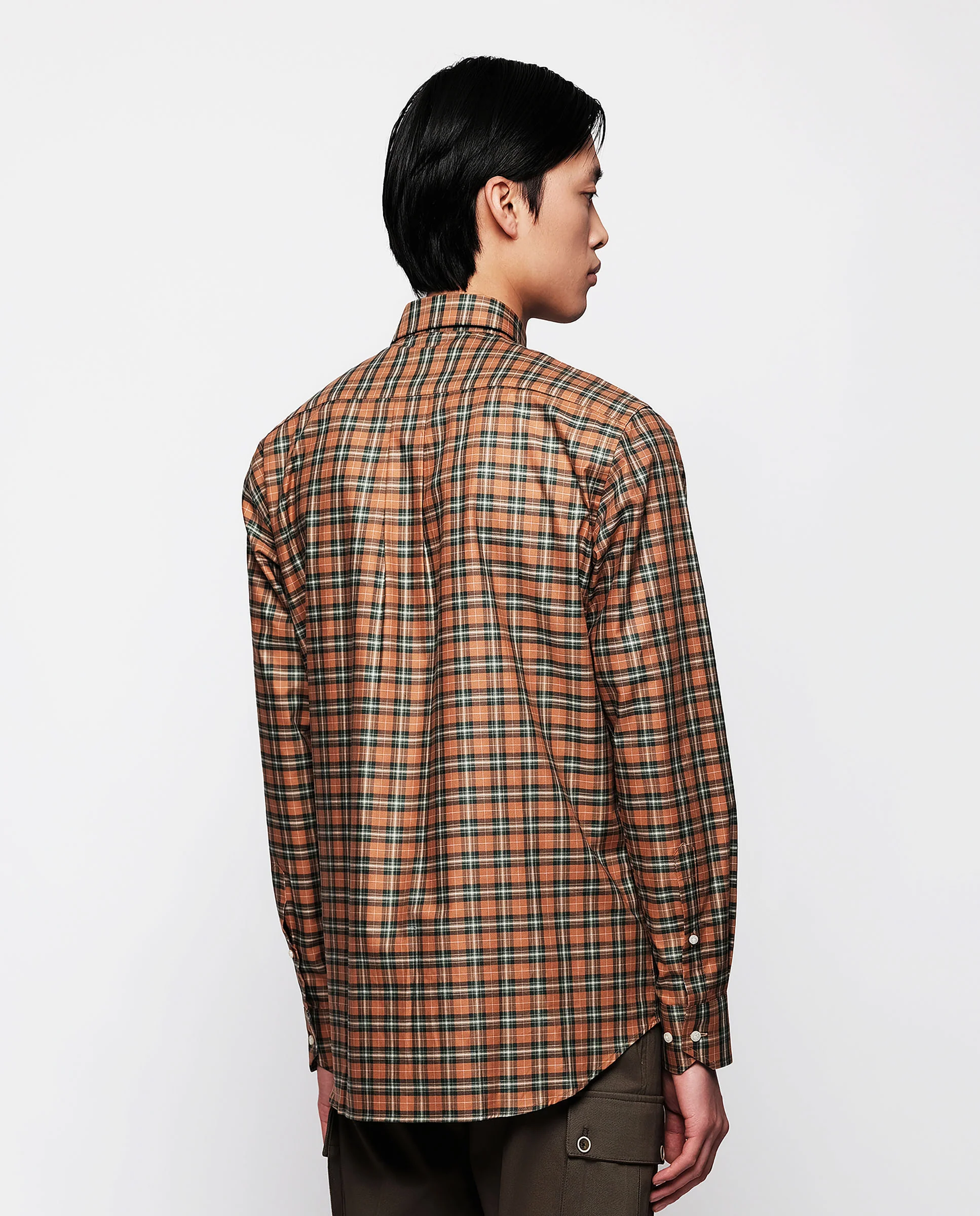 Camisa casual de algodón cuadros naranja - Image 3