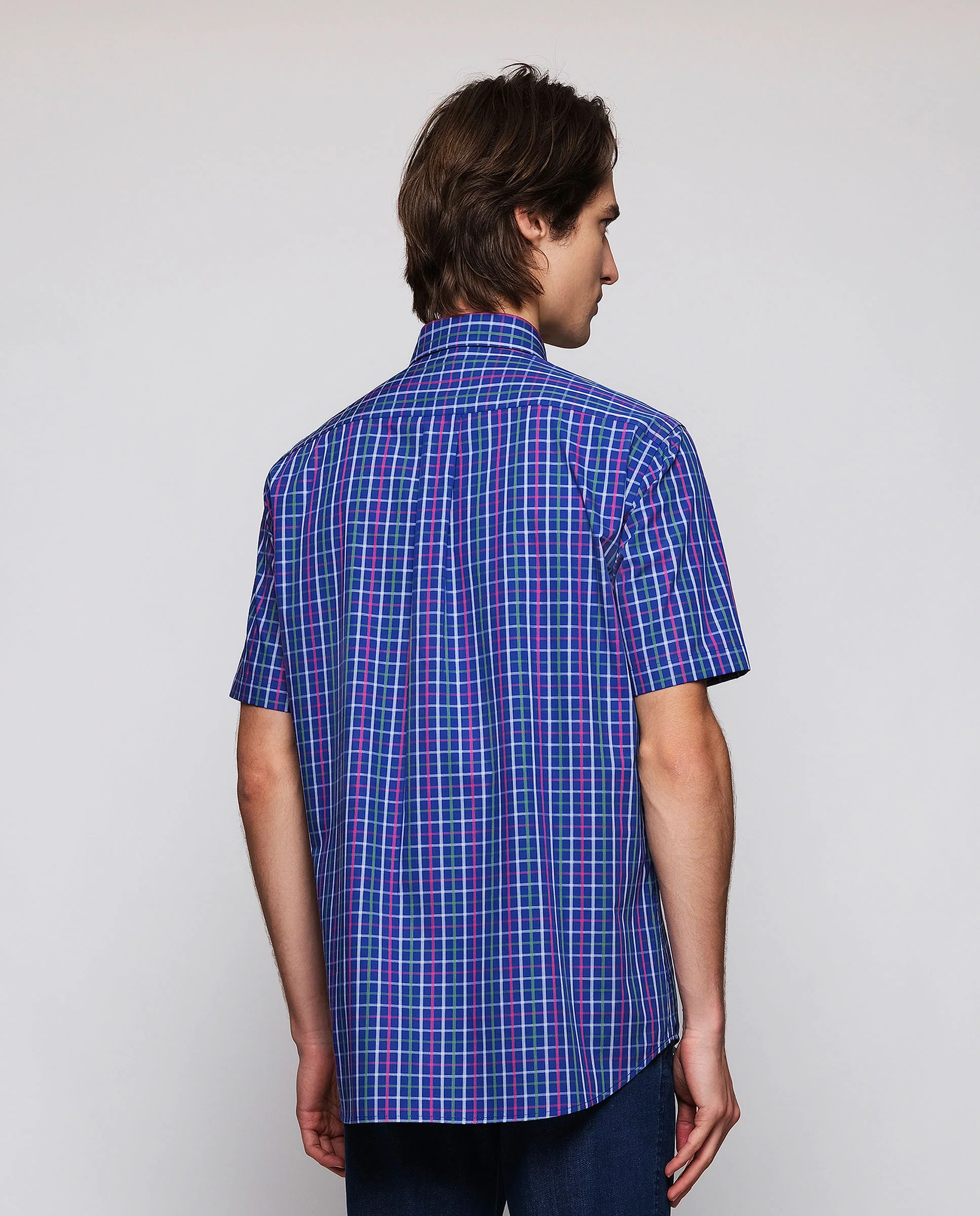 Camisa casual manga corta azul marino cuadros multicolor - Image 3