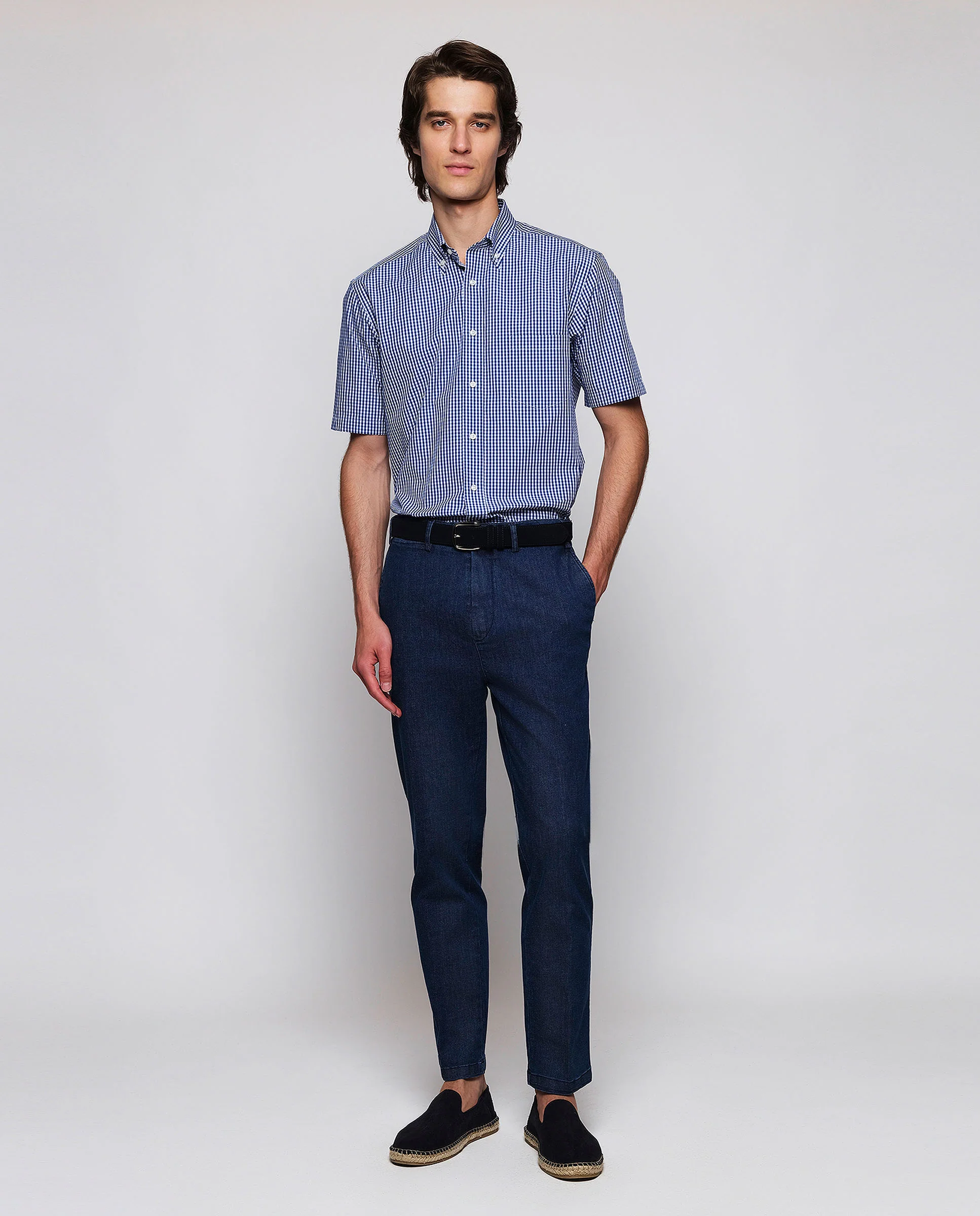 Camisa casual manga corta cuadros vichy azules - Image 4