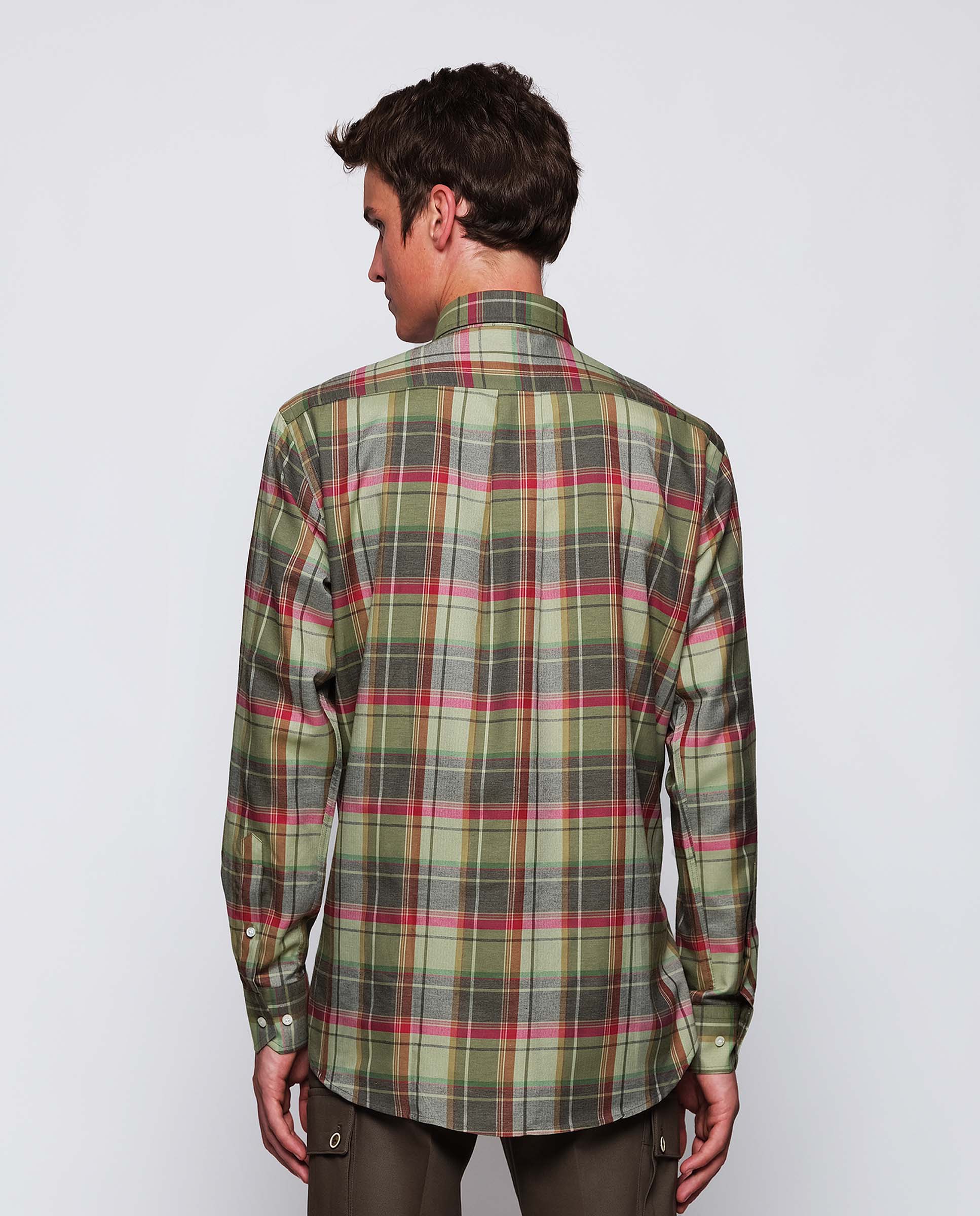 Camisa casual mezcla algodón cuadros verde - Image 3