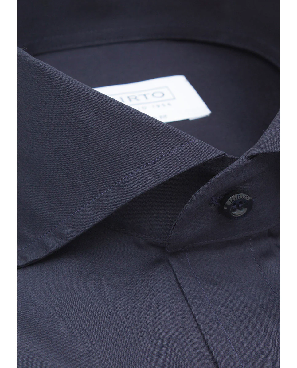 Camisa casual semi-entallada popelín manga larga marino - Image 5
