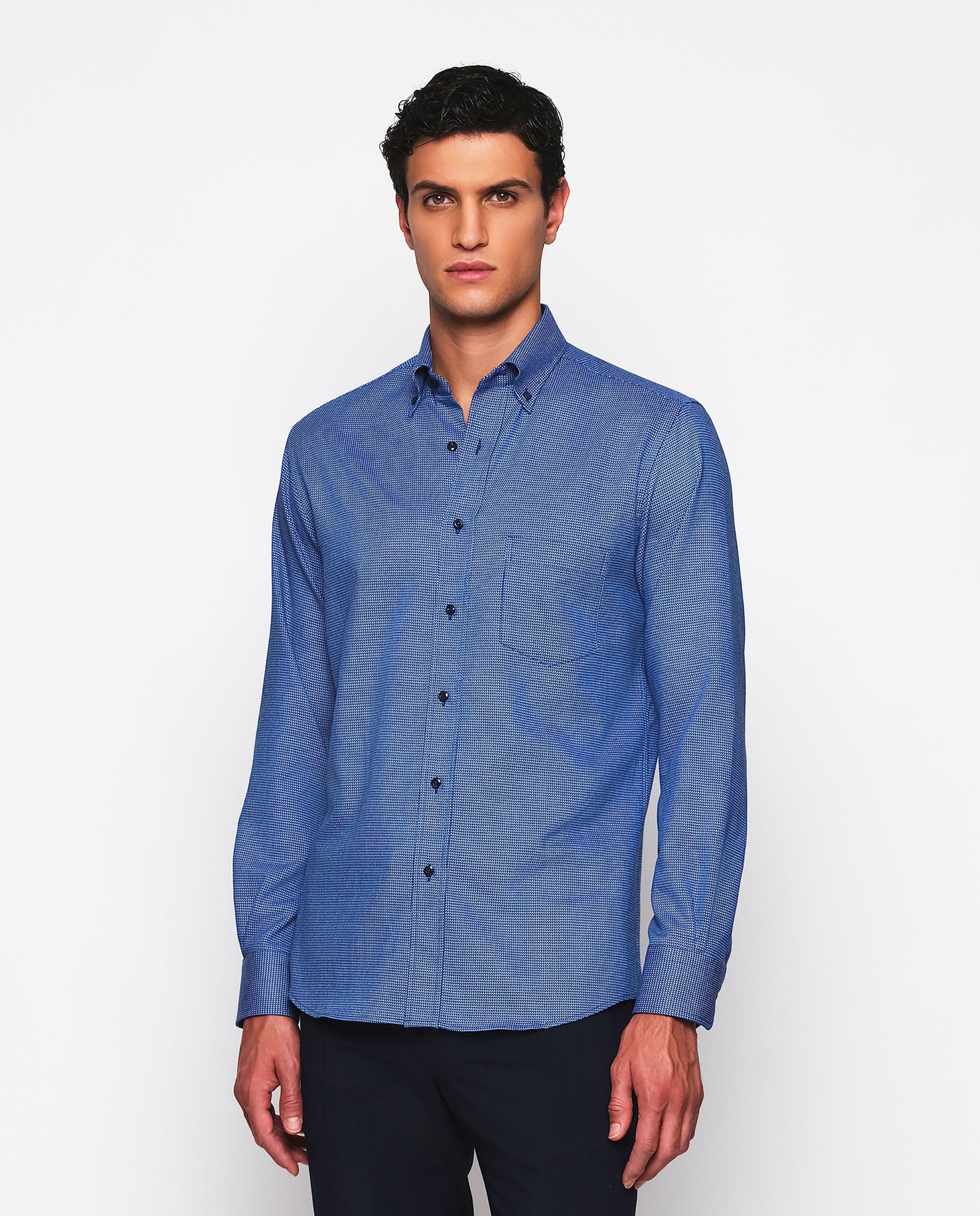 Camisa casual tonos azules de algodón - Image 2