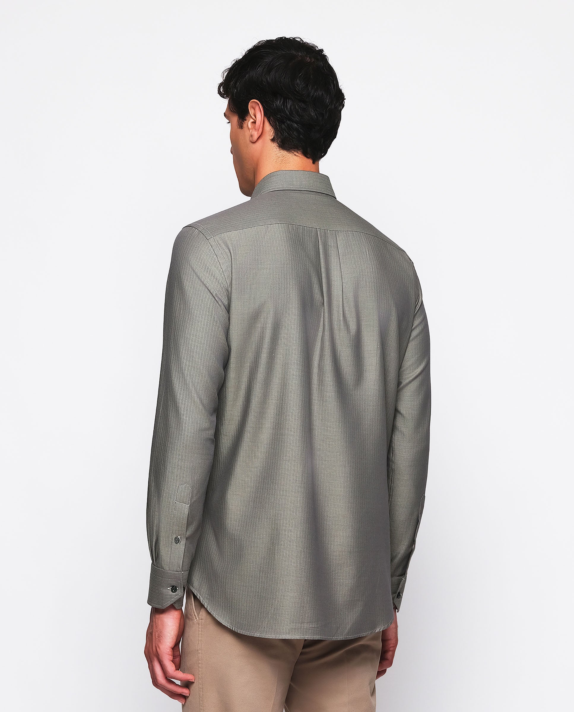 Camisa casual verde estructura de espiga - Image 3