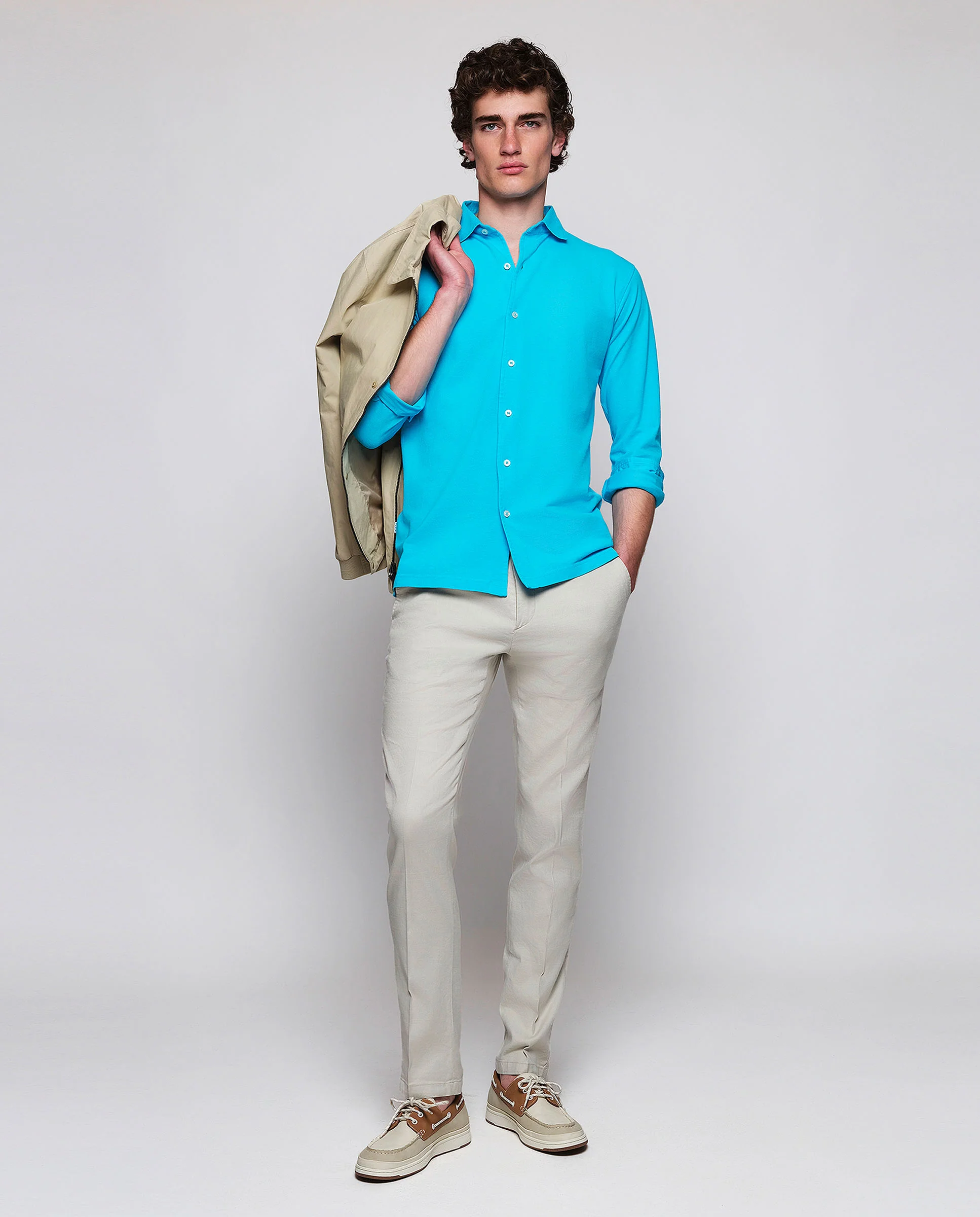 Camisa de punto turquesa en algodón lavado - Image 4