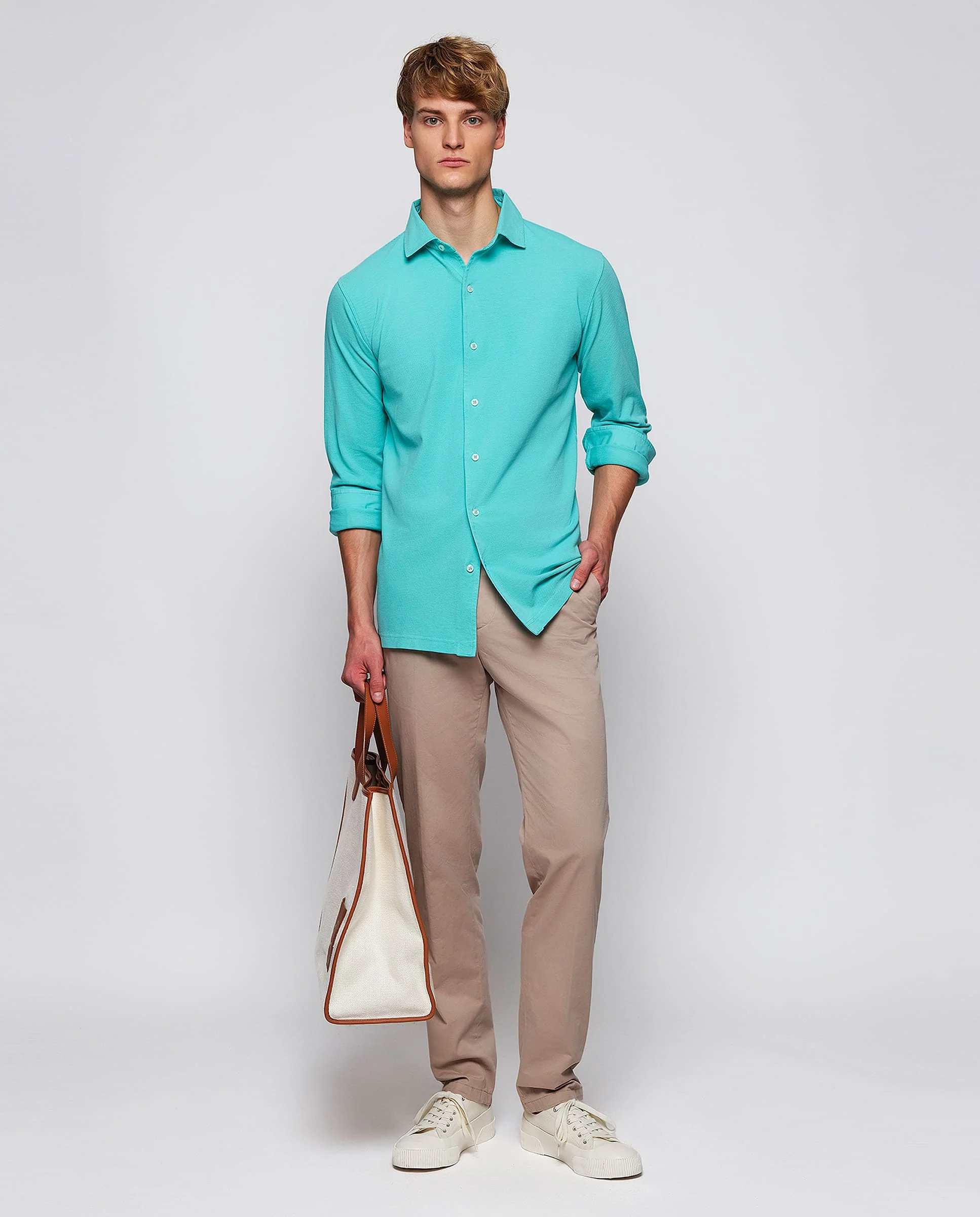Camisa de punto verde agua en algodón lavado - Image 4