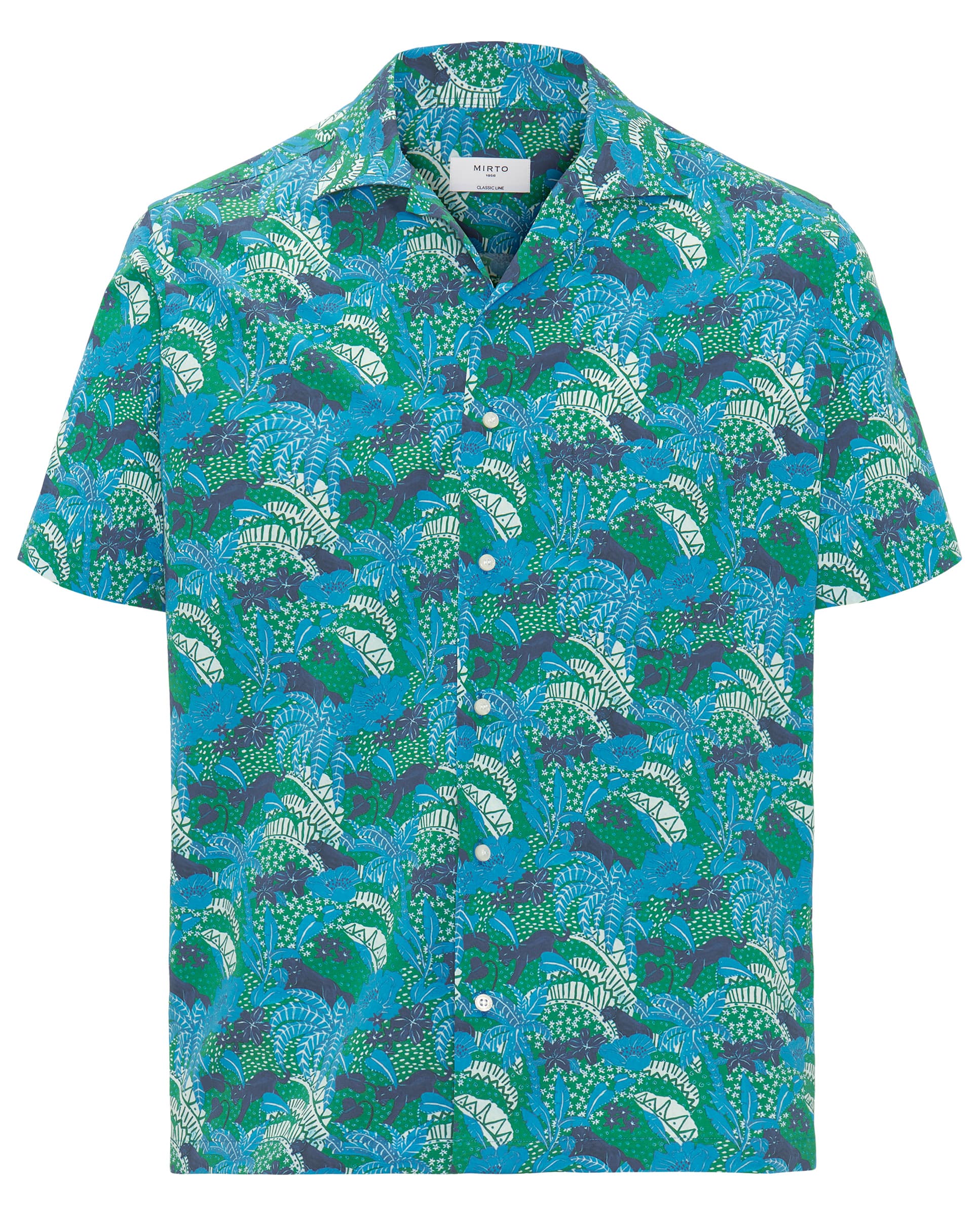 Camisa Hawaiana estampado tropical azul y verde de algodón - Image 4