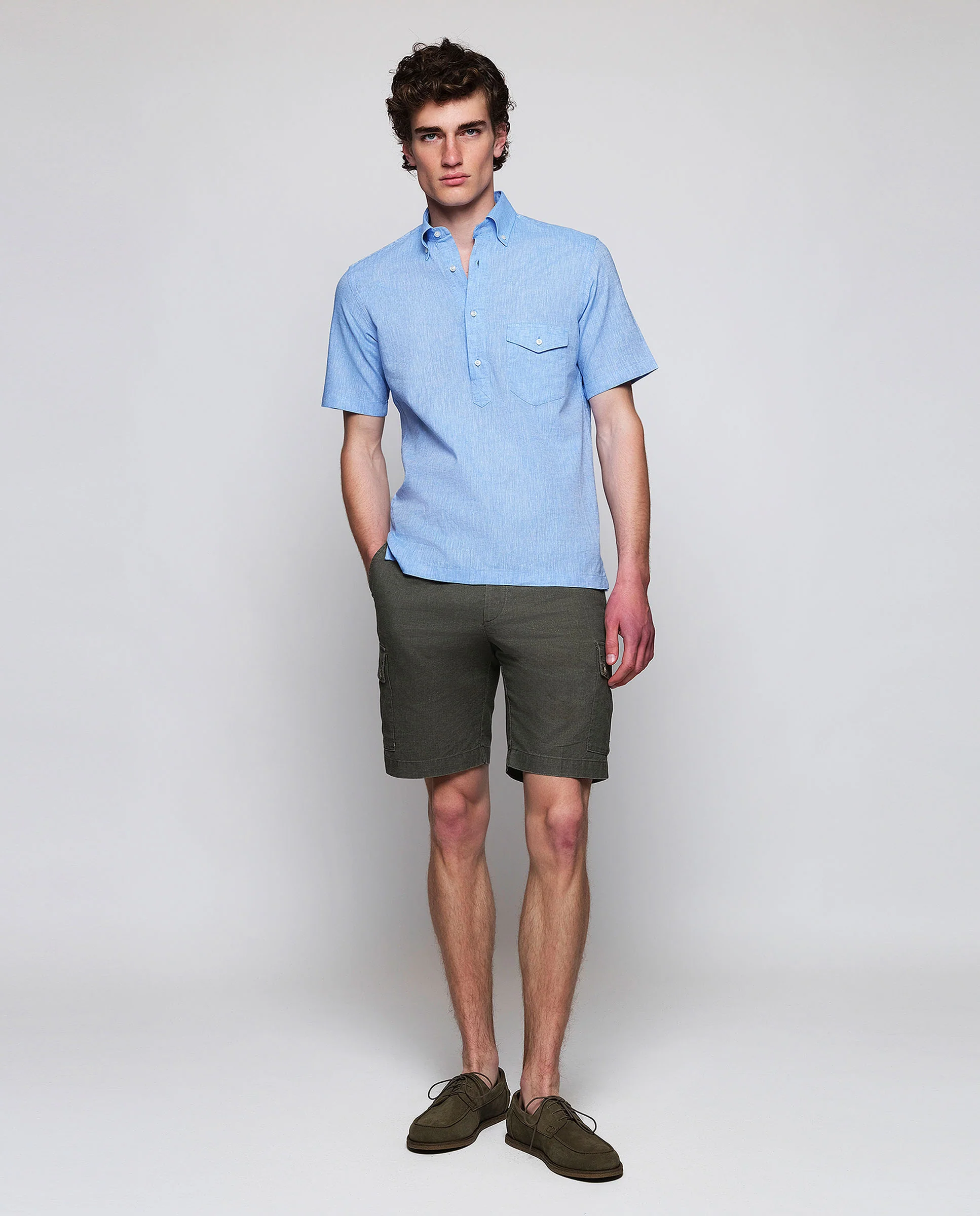Camisa polera azul en mezcla de lino - Image 3