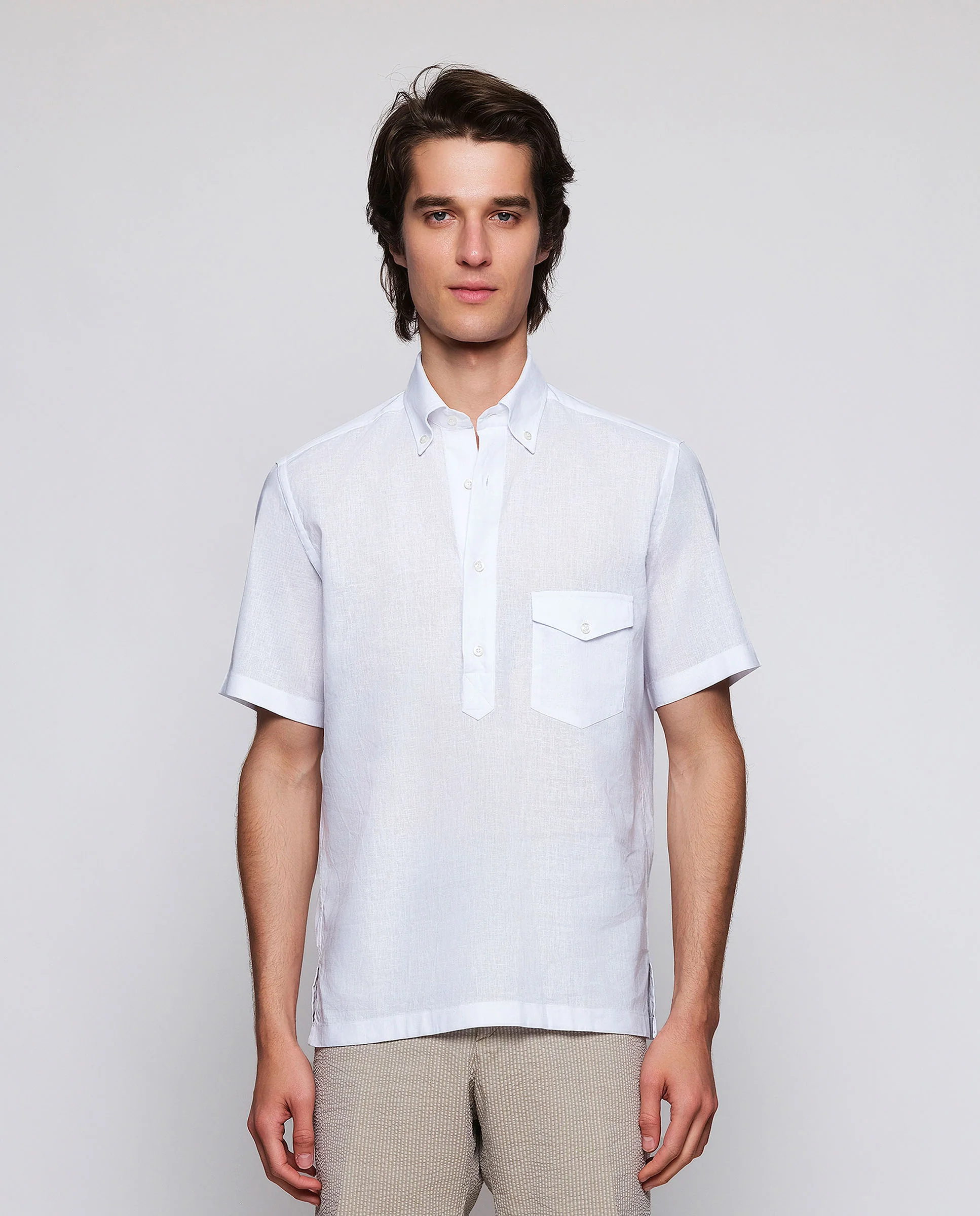 Camisa polera blanca en mezcla de lino - Image 2