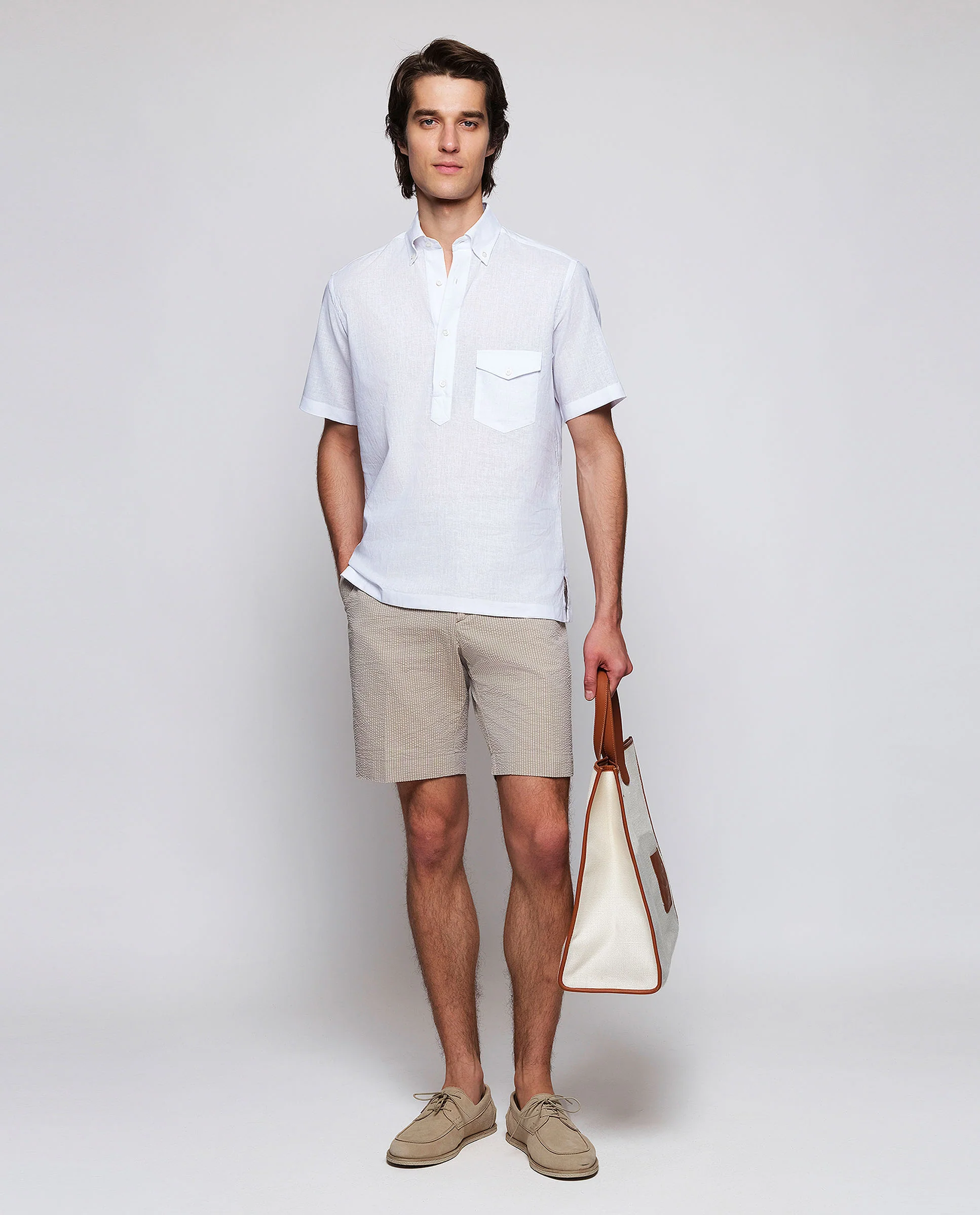 Camisa polera blanca en mezcla de lino - Image 4
