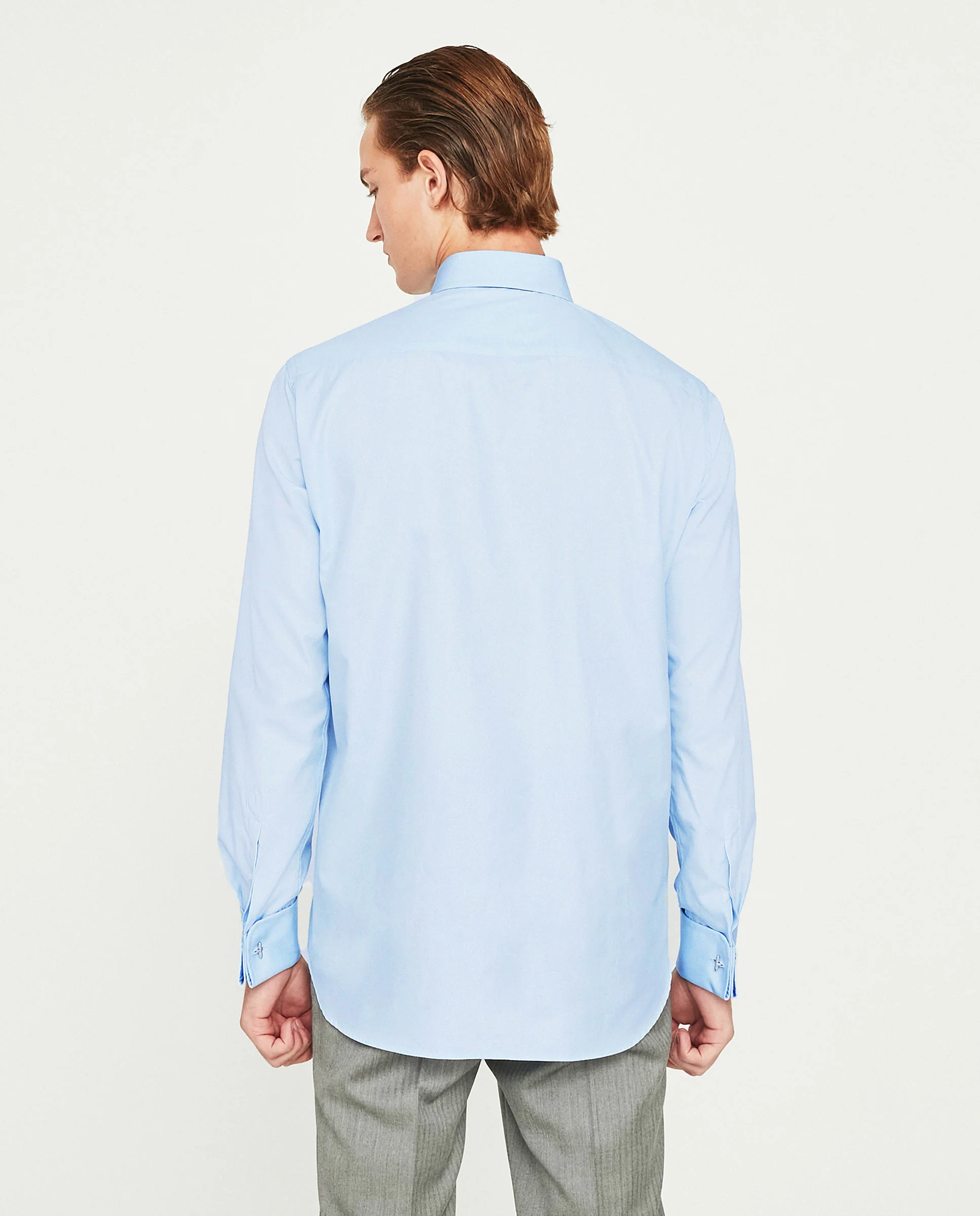Camisa vestir puño doble popelín azul - Image 3