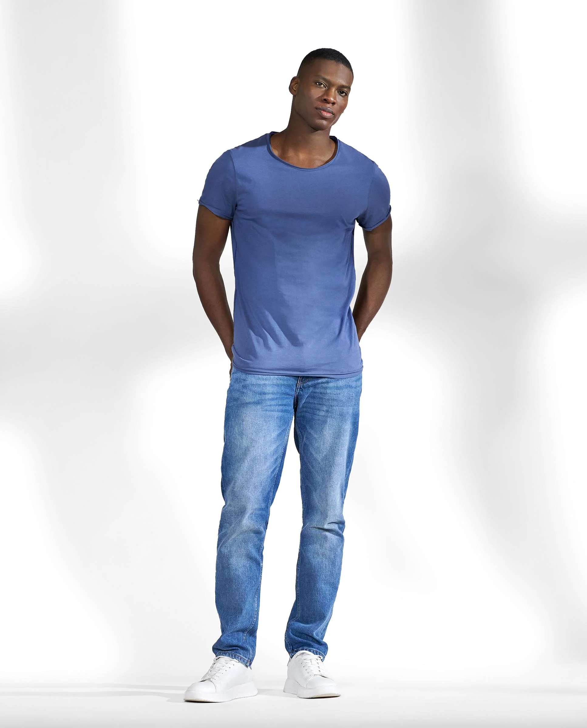 Camiseta cuello relax algodón orgánico azul denim - Image 3