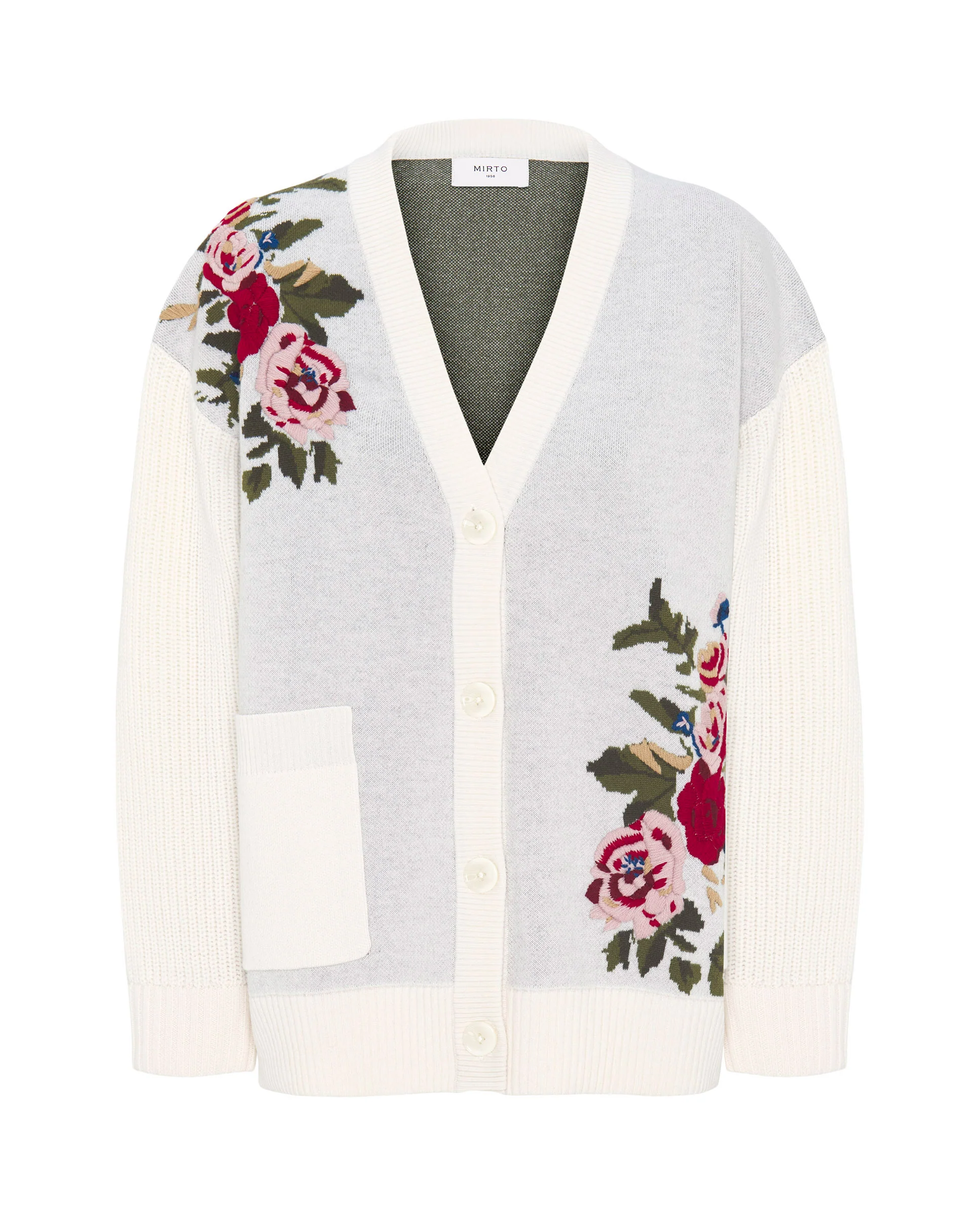 Cárdigan de lana jacquard con bordado floral - Image 4