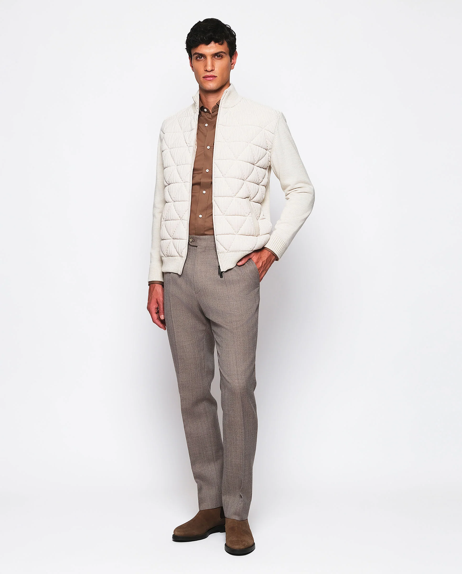 Chaqueta beige delantero acolchado de pana - Image 4