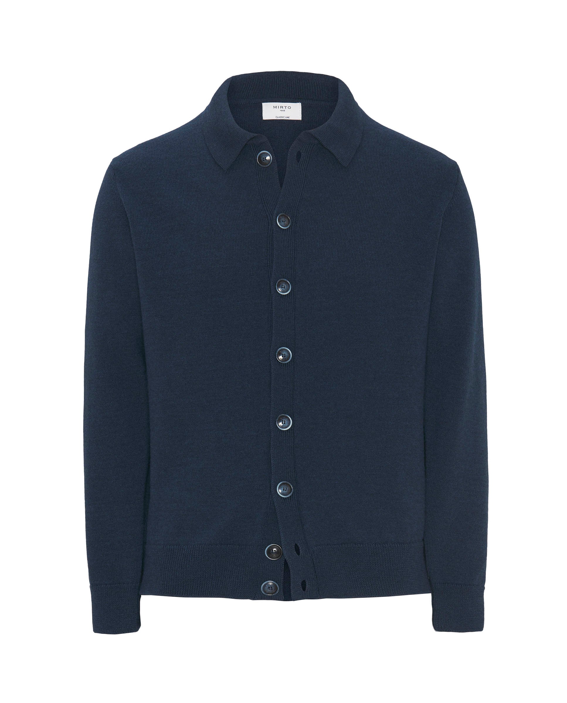 Chaqueta de punto azul marino cuello camisero