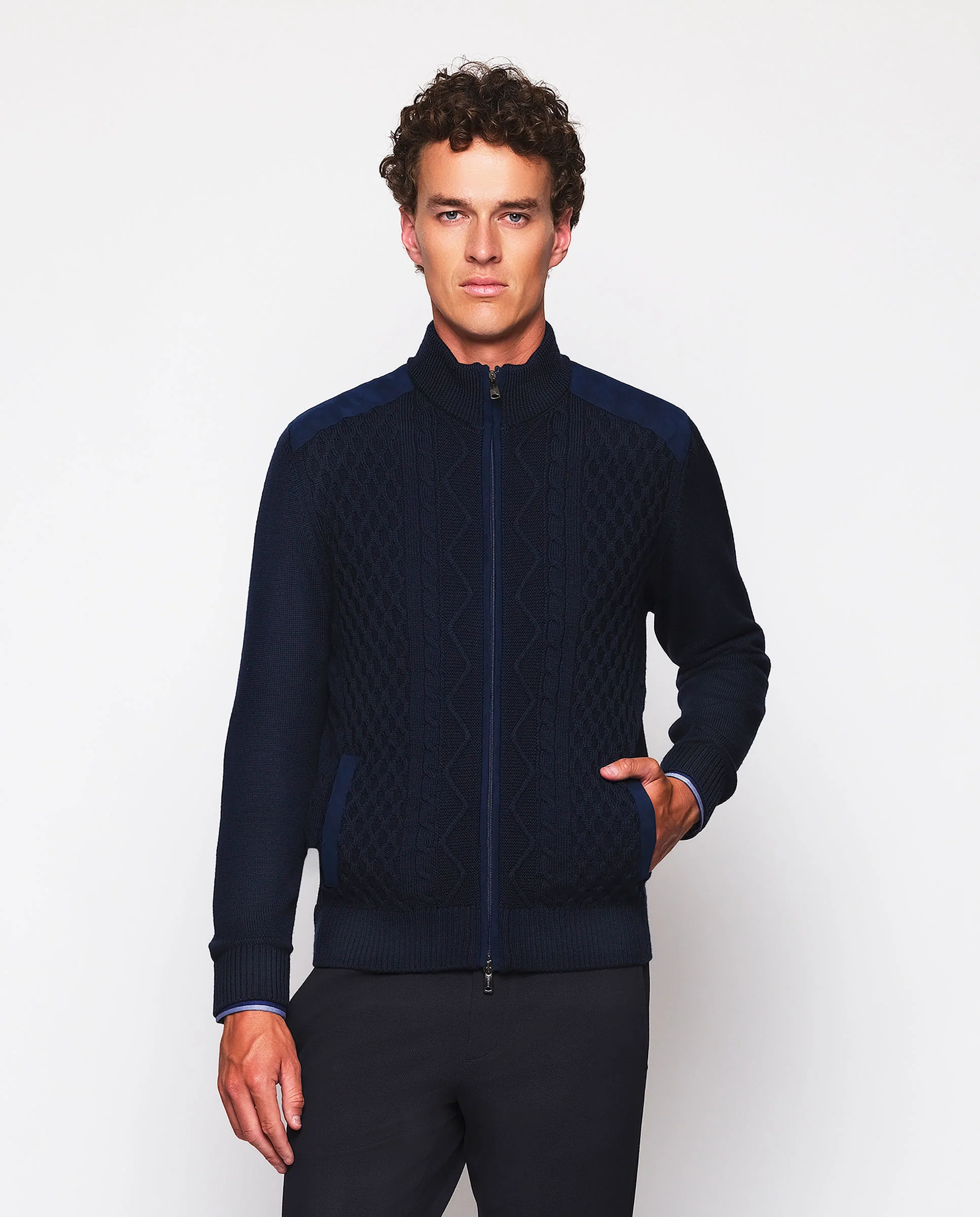Chaqueta de punto azul marino motivos geométricos - Image 2