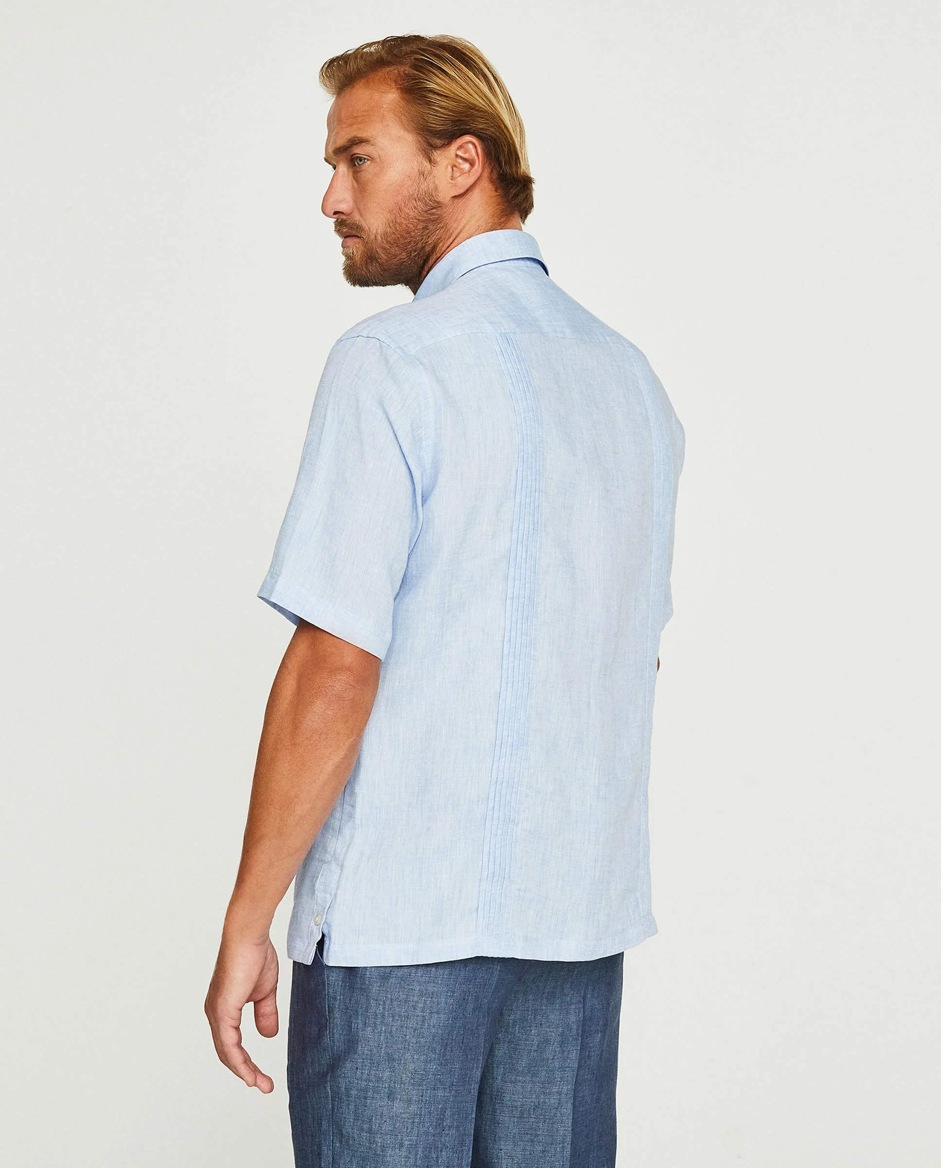 Guayabera manga corta azul de lino Big&Tall - Image 2