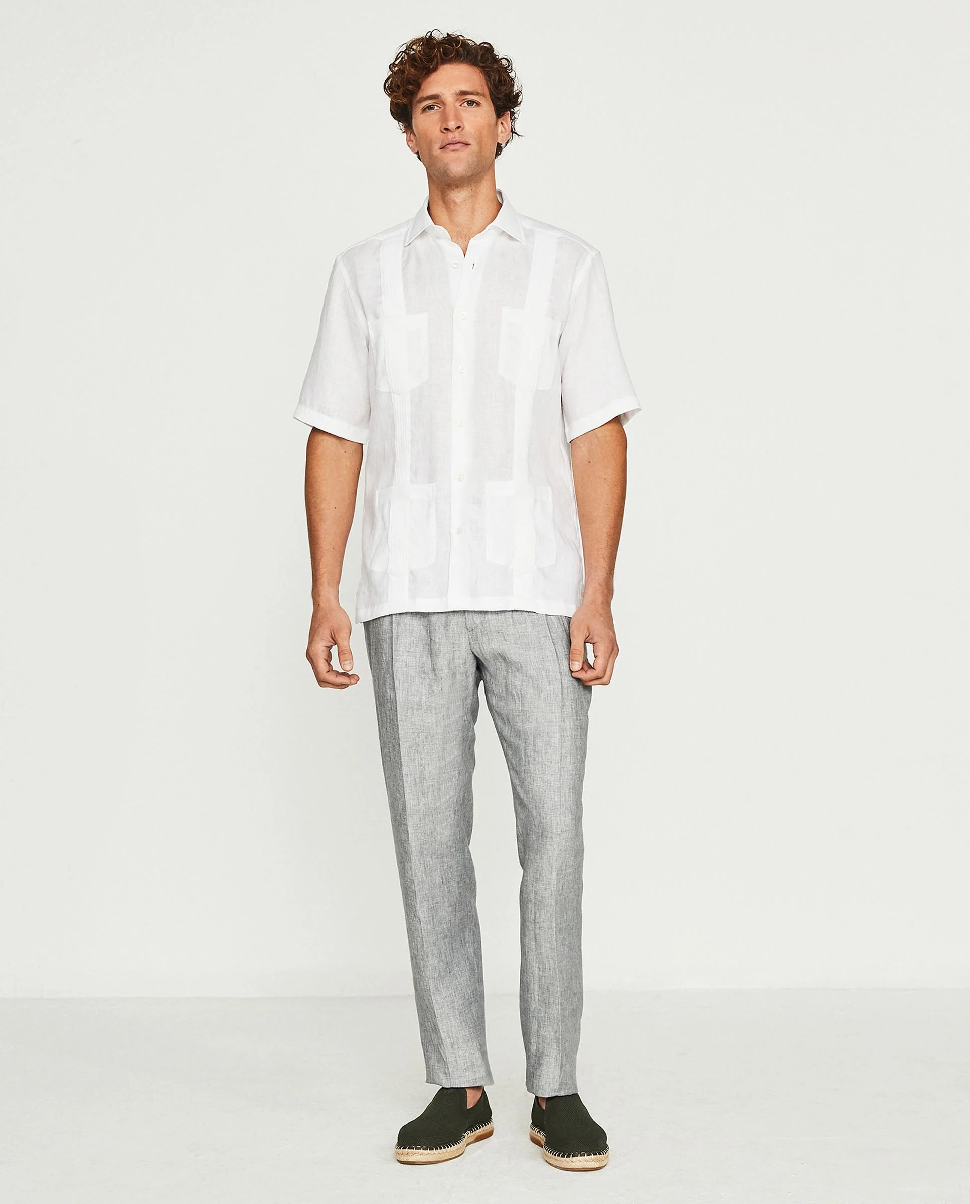 Guayabera manga corta blanca de lino Big&Tall - Image 3