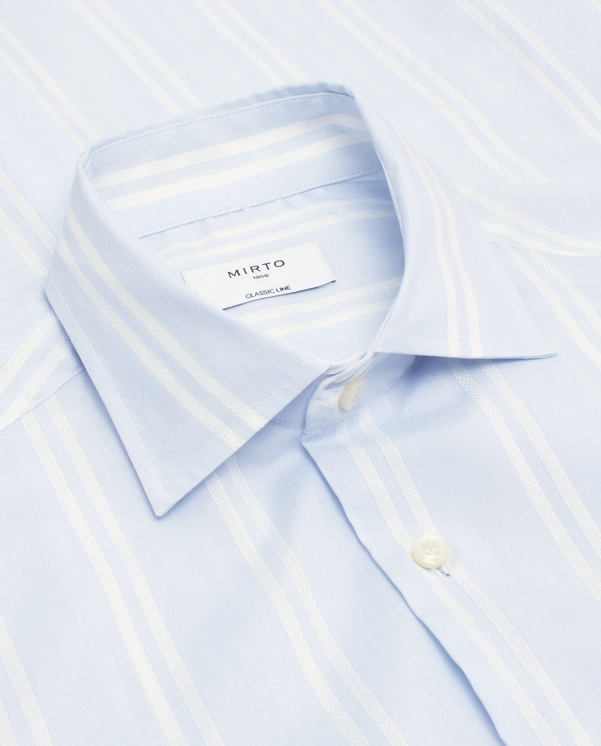 Guayabera manga larga azul rayas blancas de algodón - Image 4