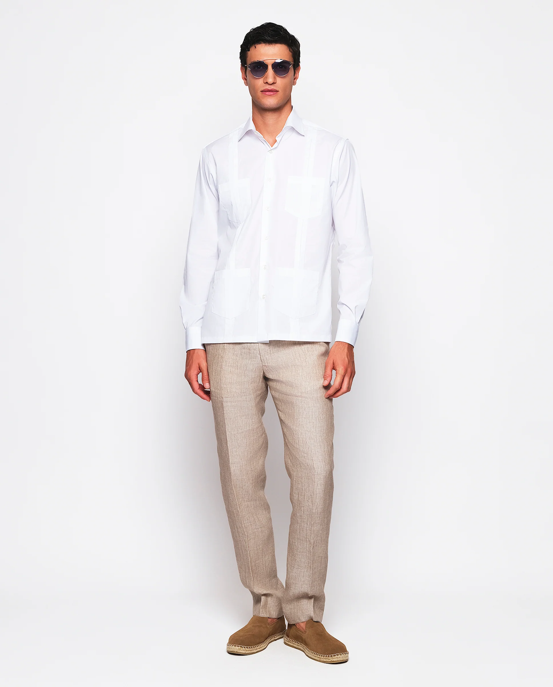 Guayabera manga larga blanca de algodón - Image 3