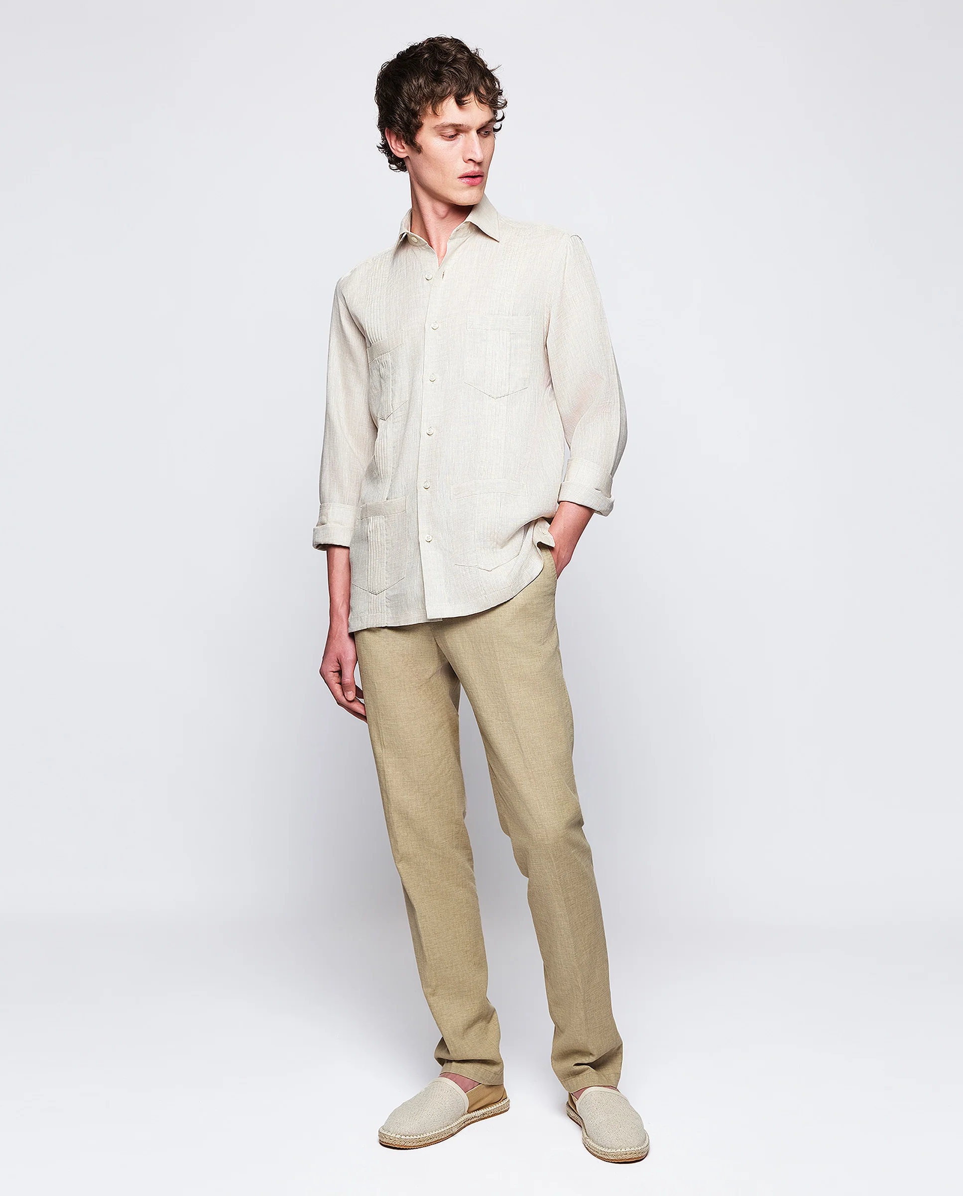 Guayabera manga larga natural  de lino - Image 3