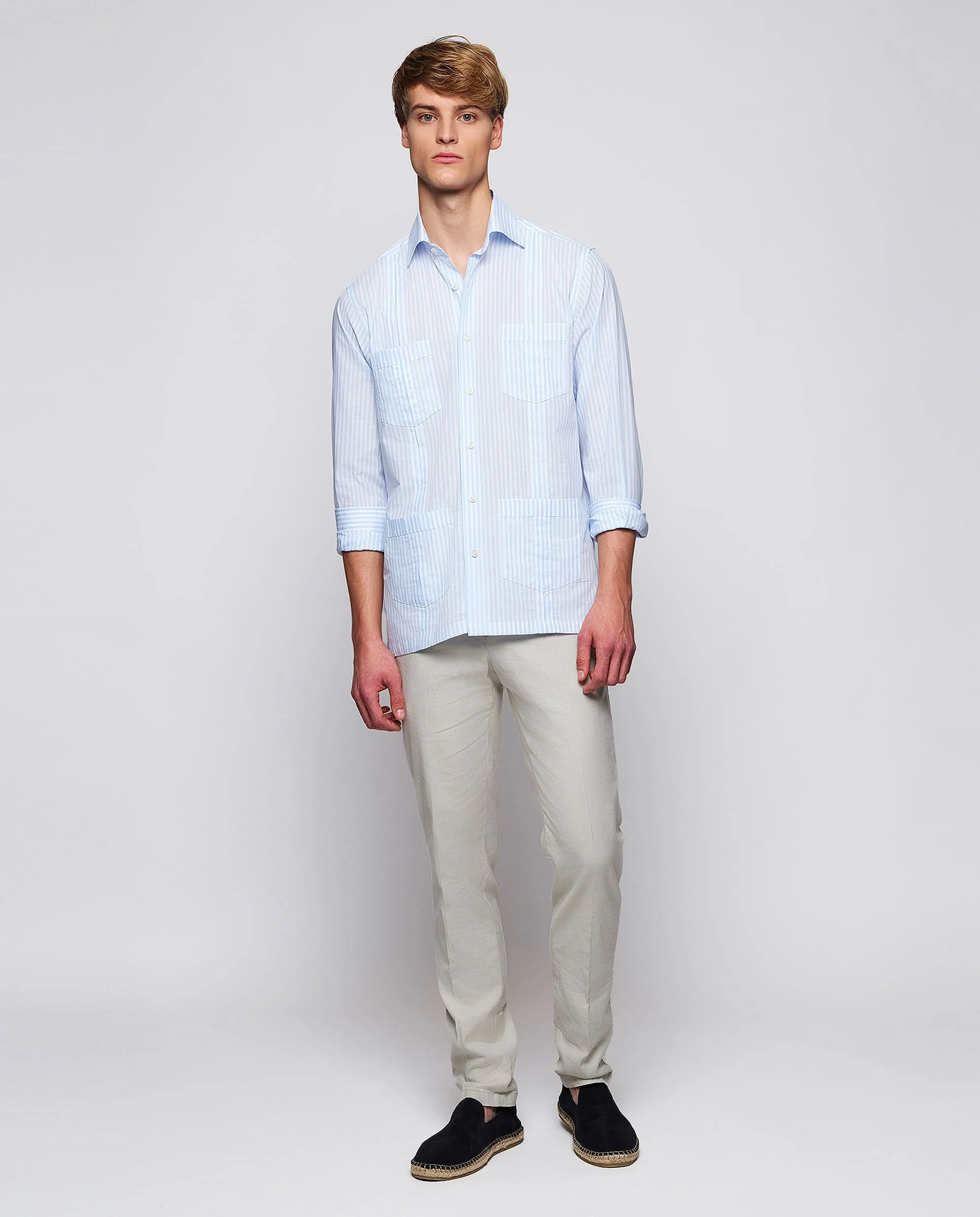 Guayabera manga larga rayas azules y blancas de algodón - Image 3