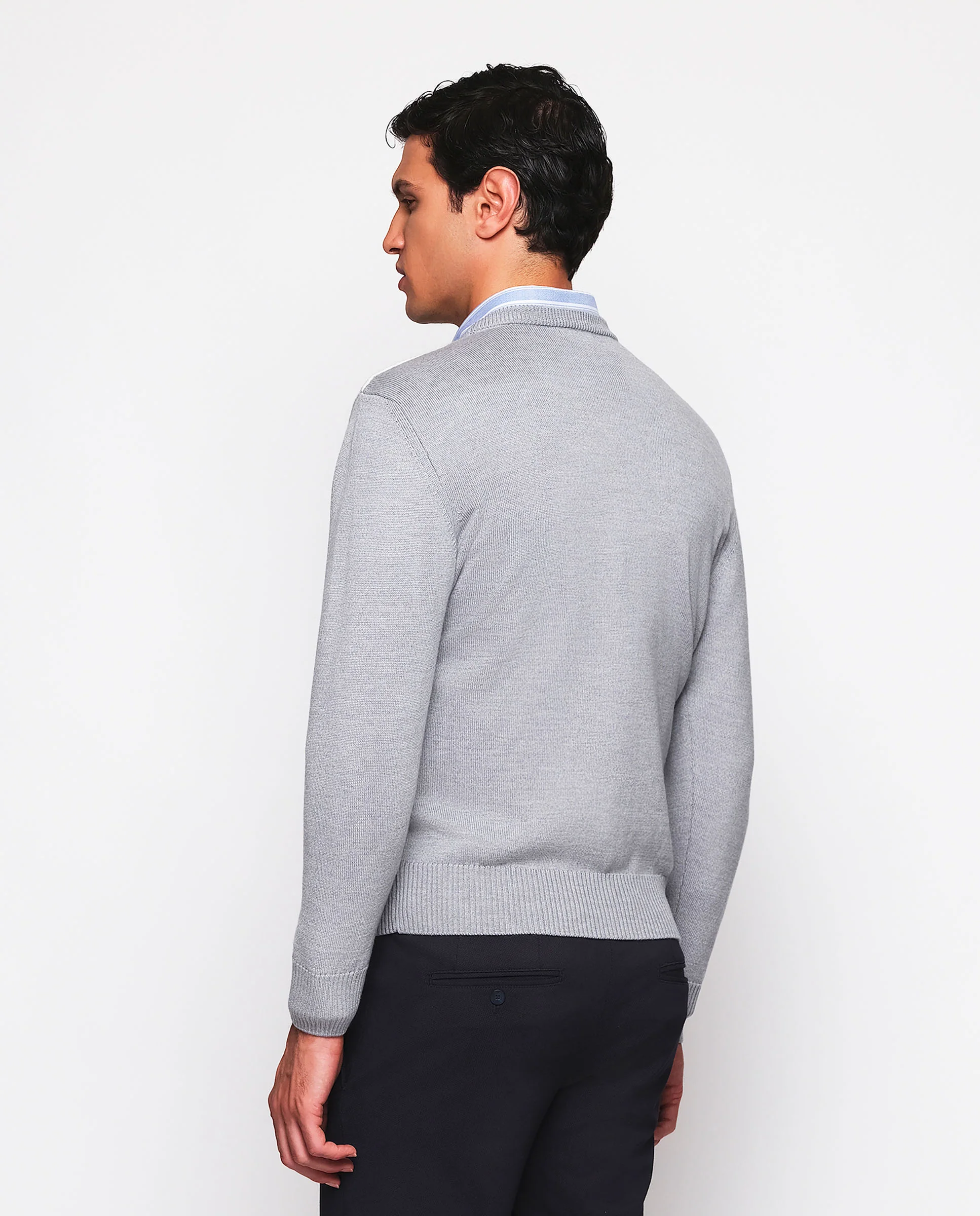 Jersey cuello redondo gris y beige delantero - Image 3