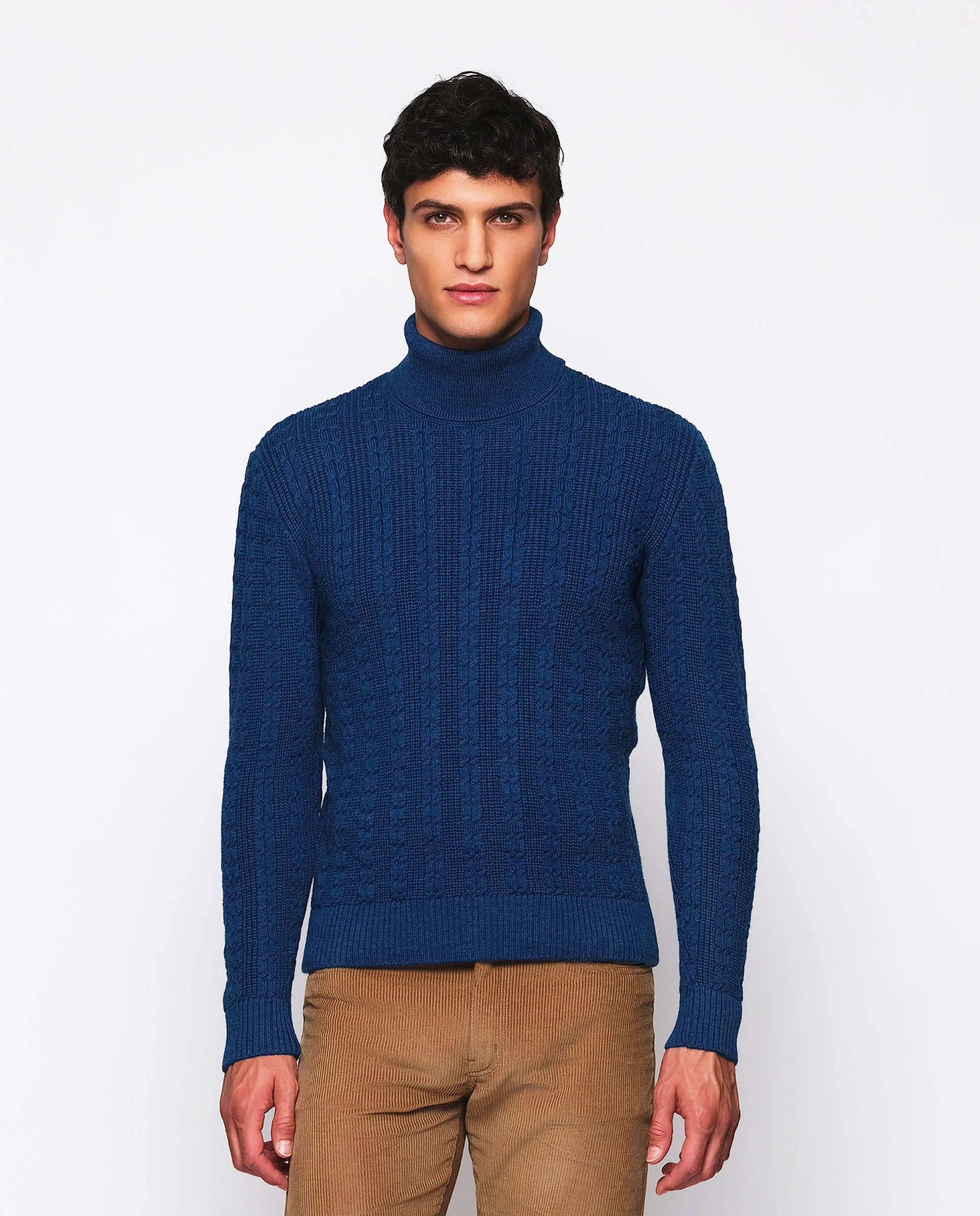 Jersey de punto trenzado cuello alto azul mar - Image 2