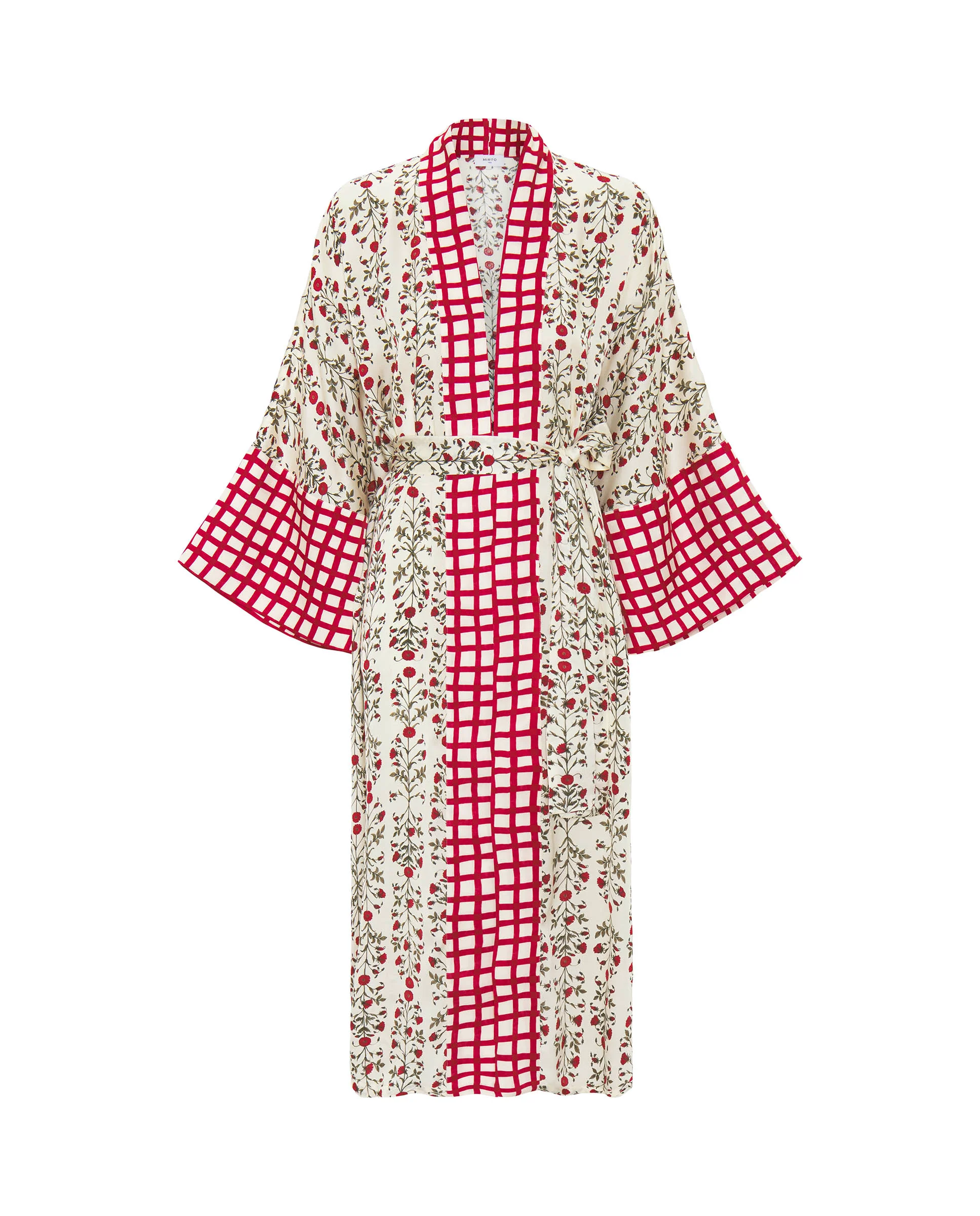 Kimono estampado floral rojo con aplique - Image 4