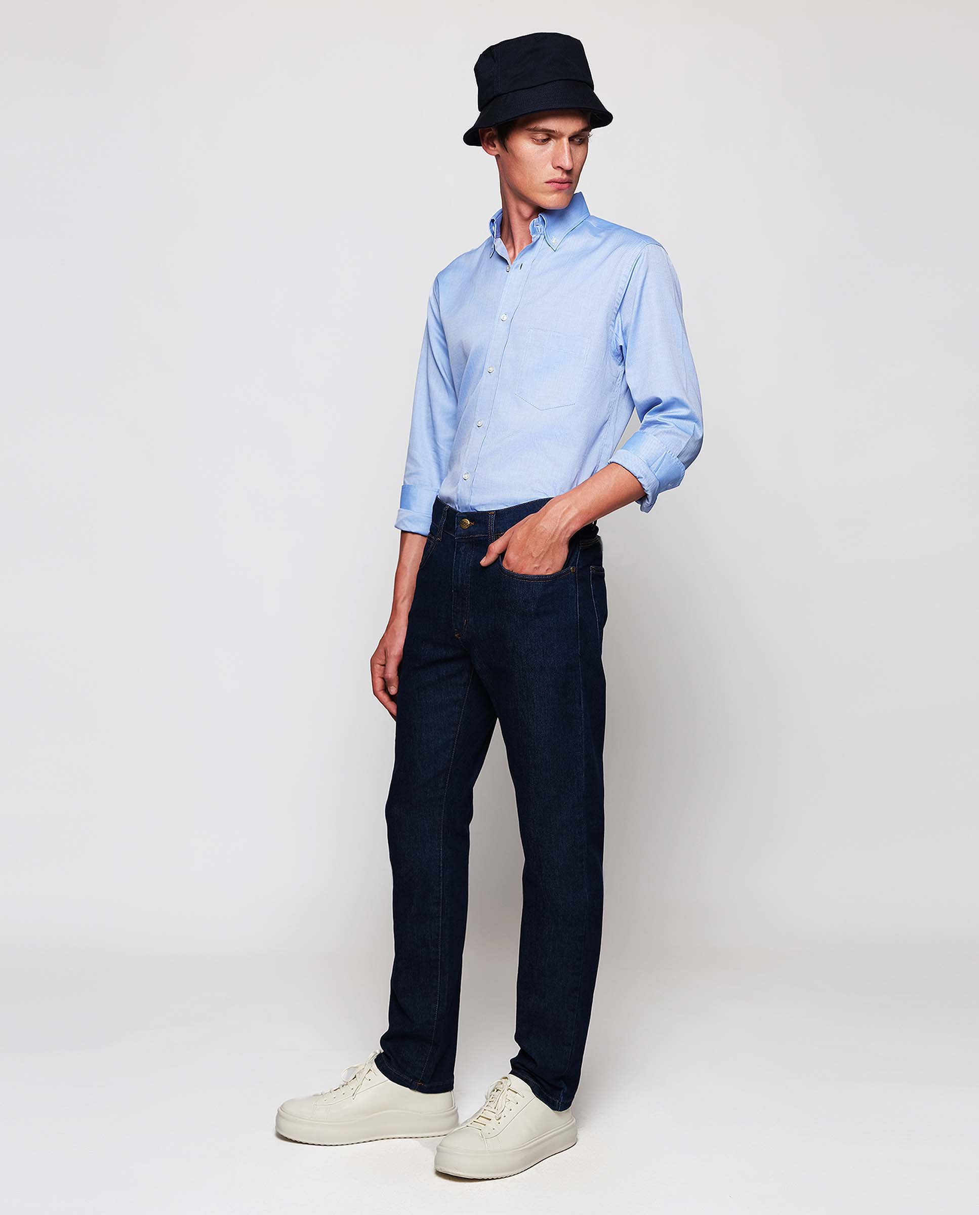 Pantalón denim 5 bolsillos regular azul oscuro - Image 3