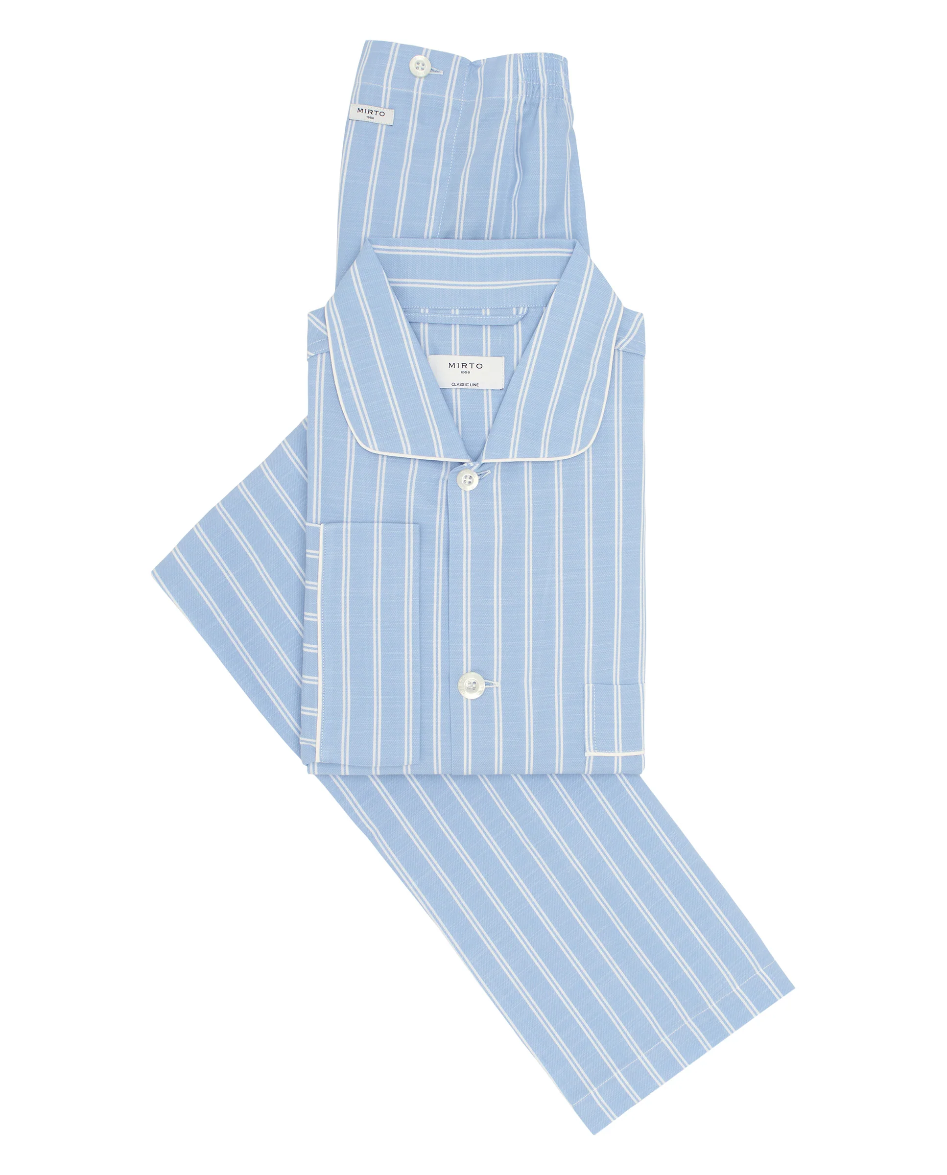 Pijama largo azul con raya blanca en mezcla lyocell - Image 3