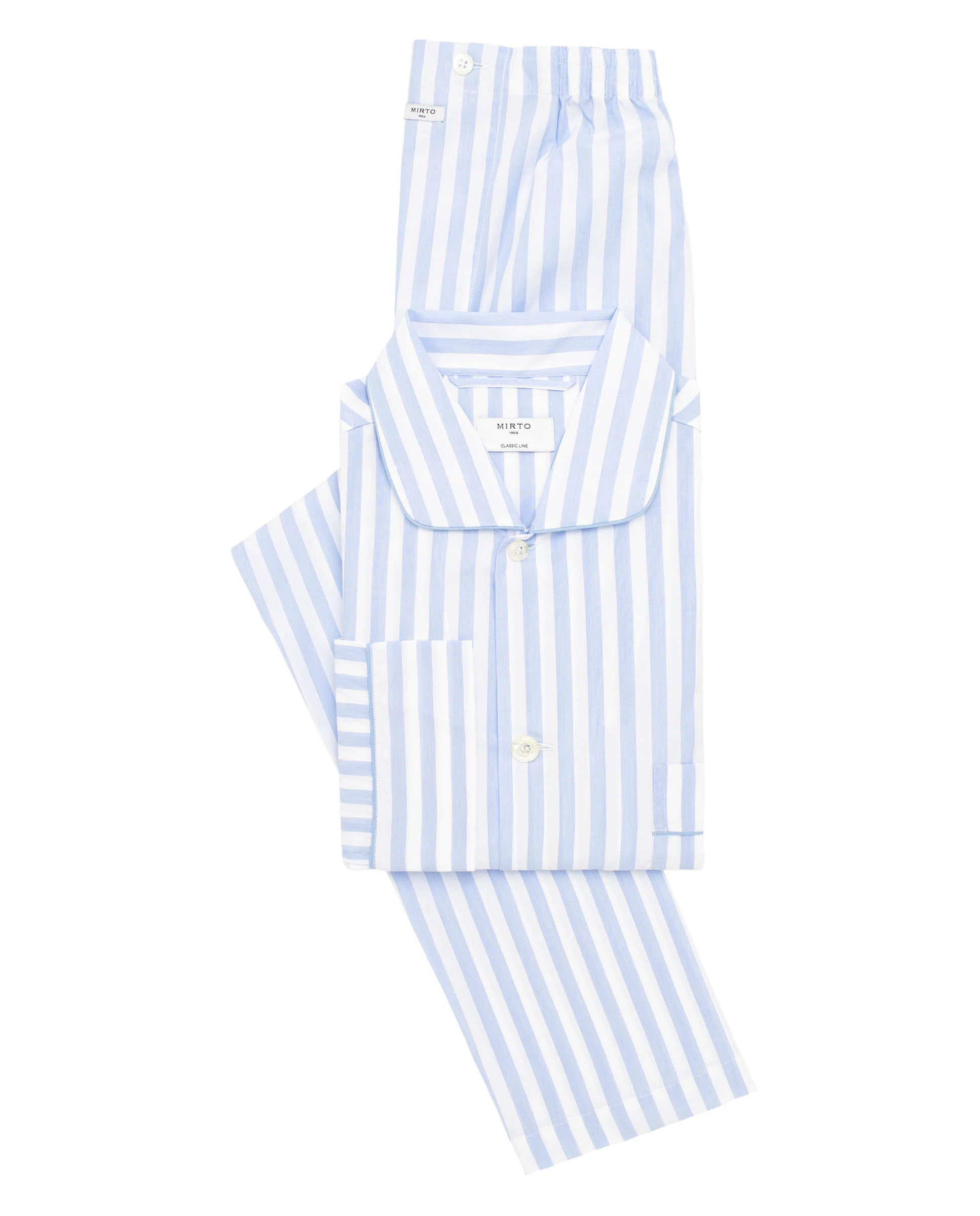Pijama largo blanco rayas azules estructura fil a fil - Image 3