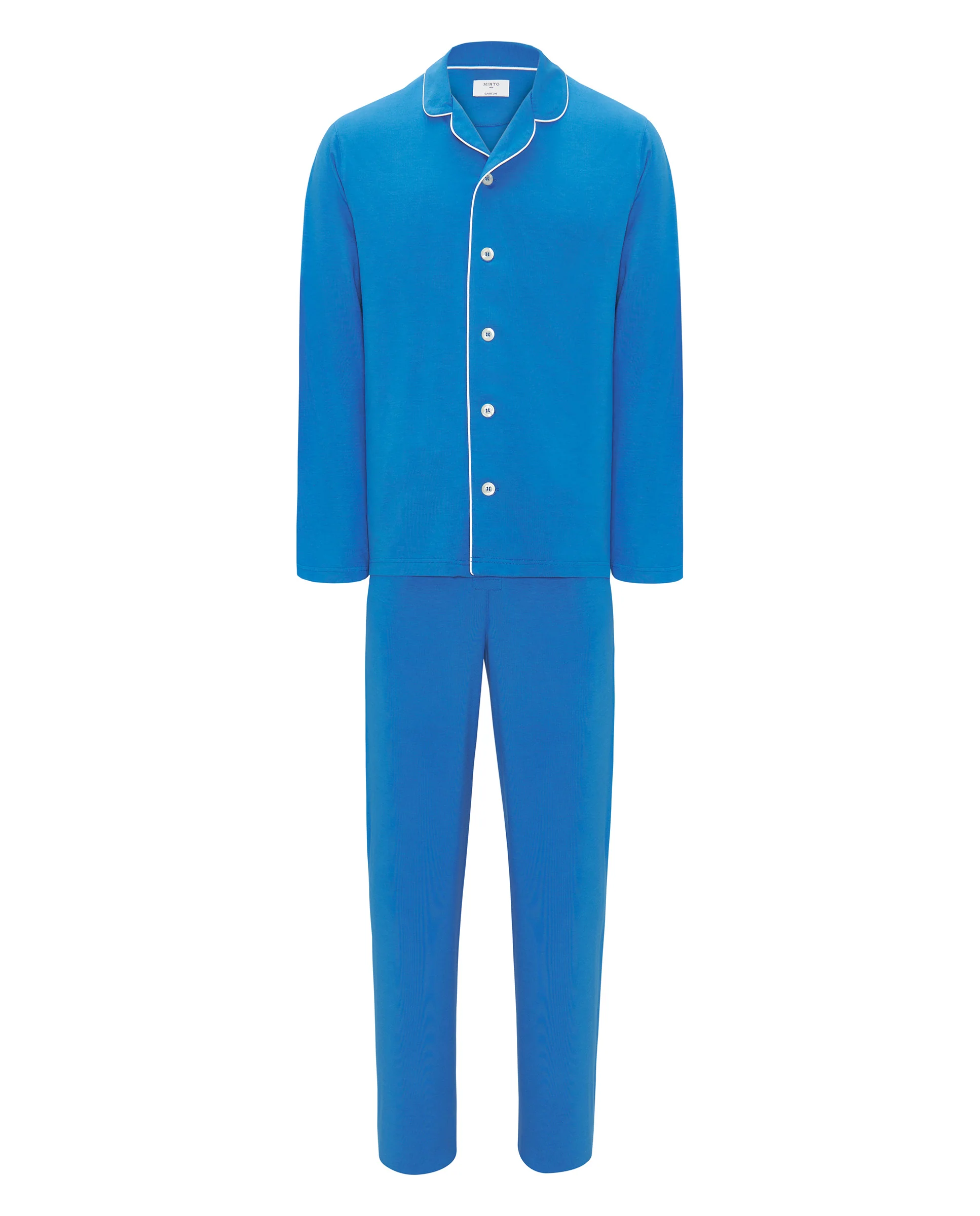 Pijama largo de punto modal azul - Image 4