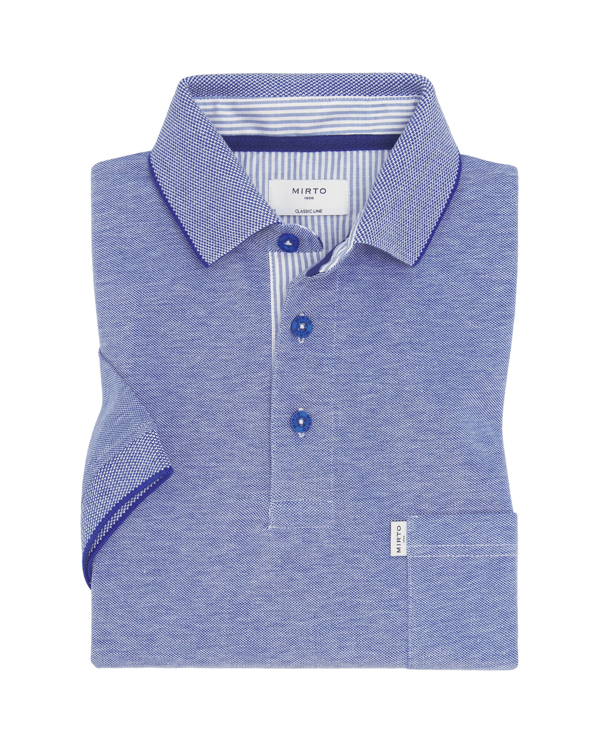 Polo azul de piqué con ribete al tono